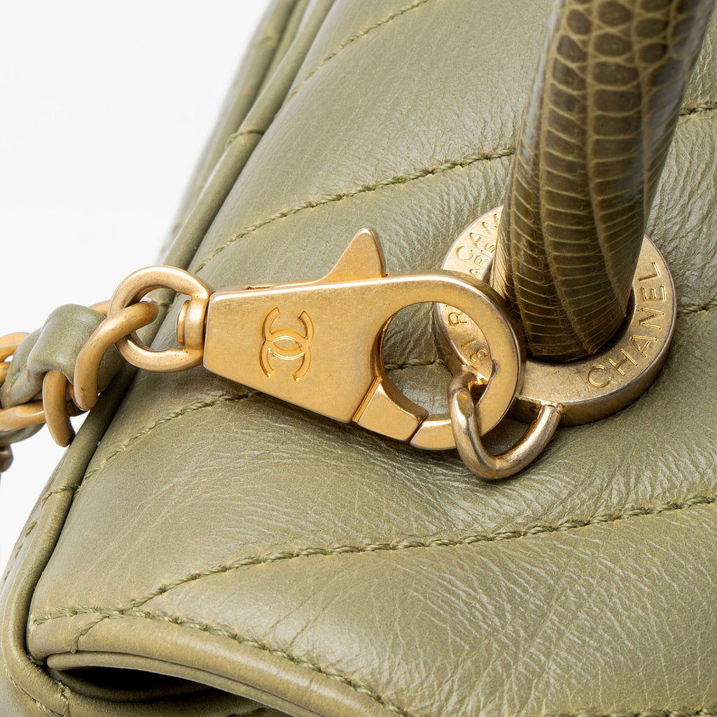 Chanel Chevron Aged Calfskin Lizard Coco Small Top Handle