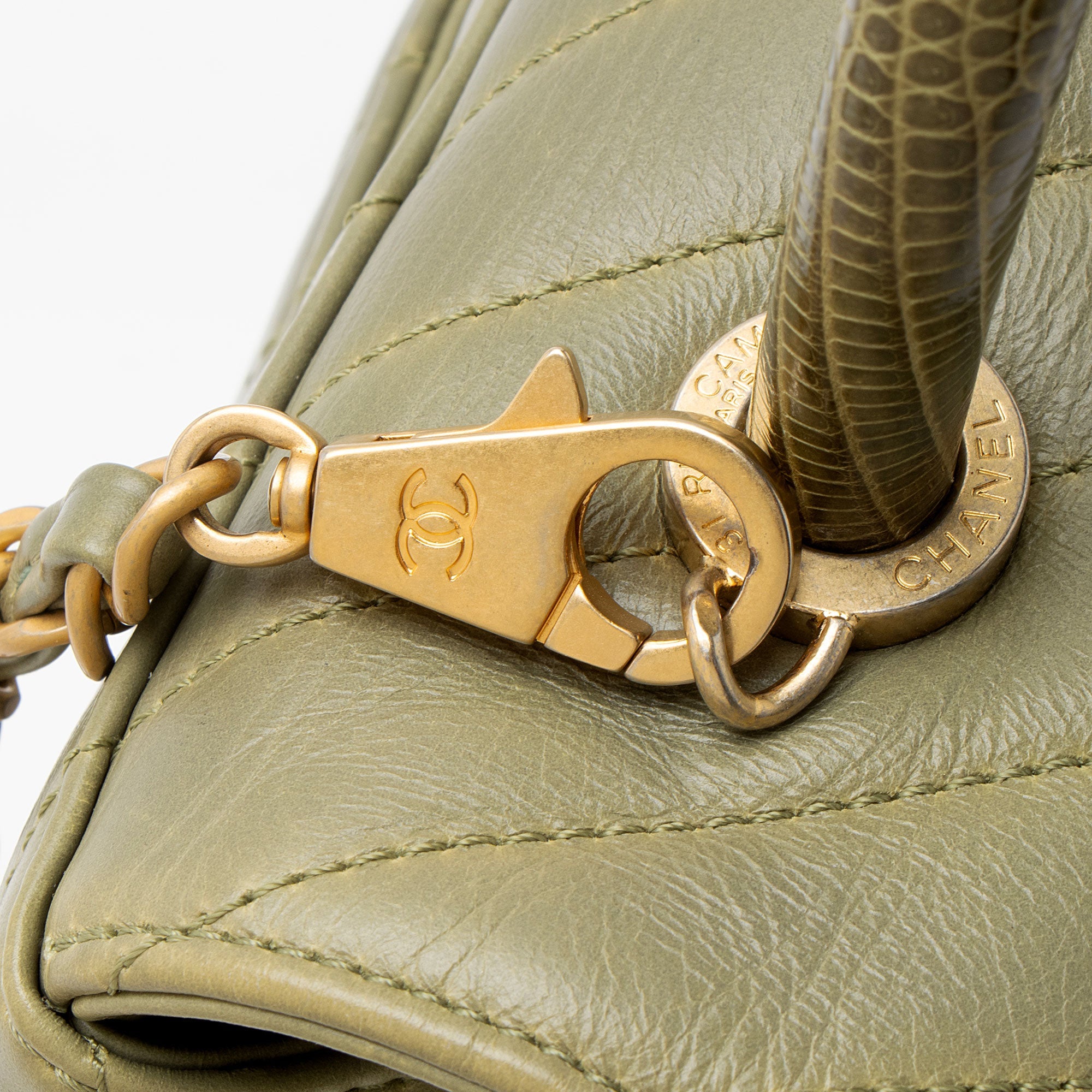 Chanel Chevron Aged Calfskin Lizard Coco Small Top Handle
