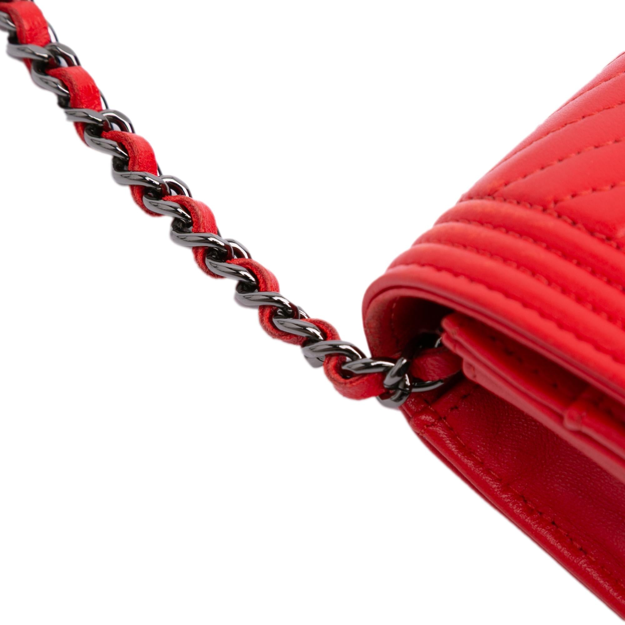 Chanel Chevron Calfskin Boy Wallet On Chain