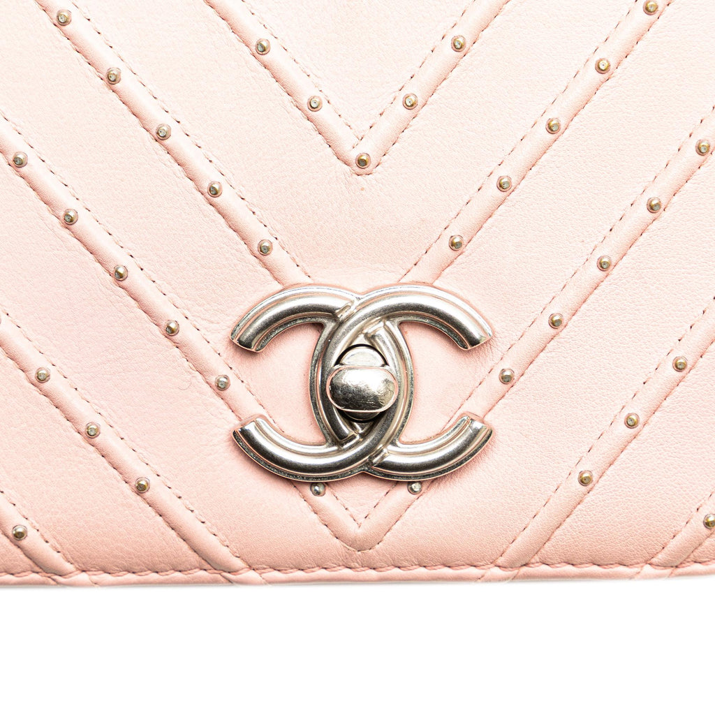 Chanel Chevron Calfskin Studded Full Flap