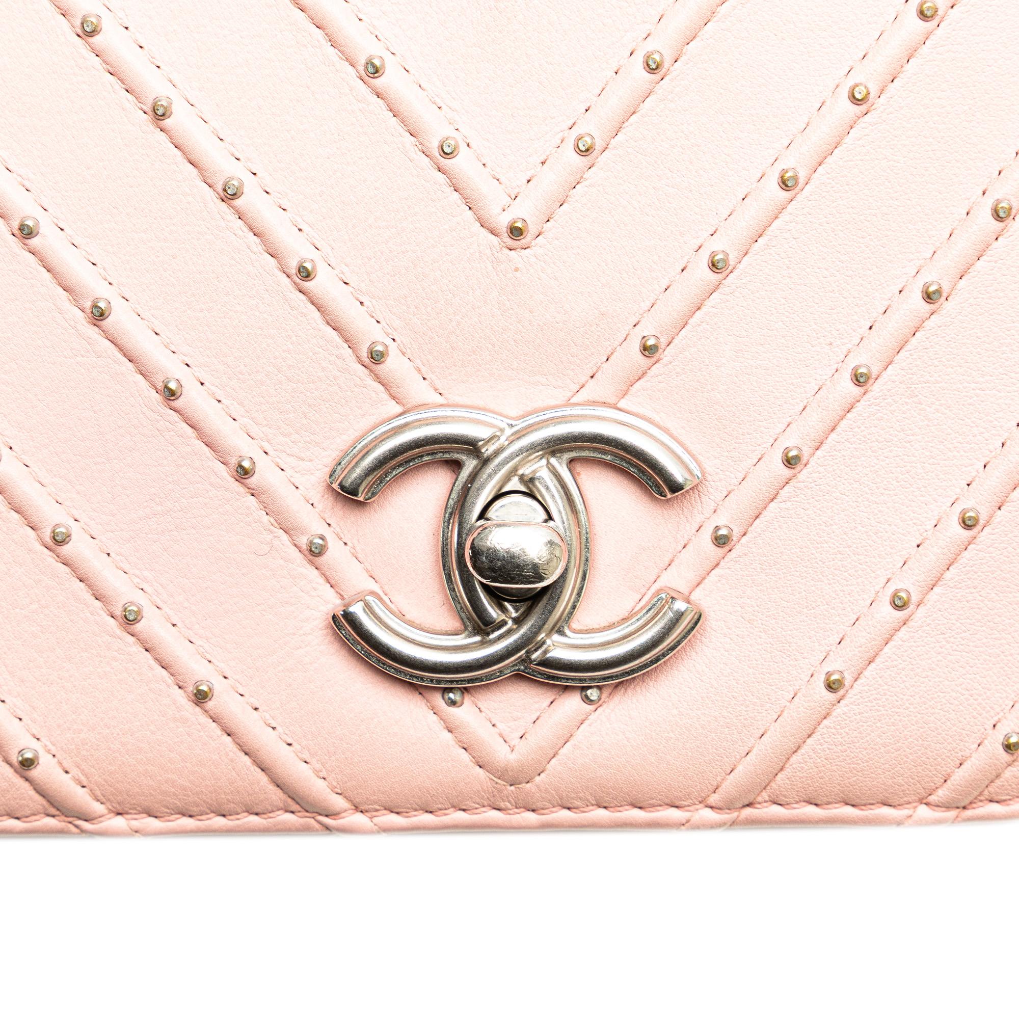 Chanel Chevron Calfskin Studded Full Flap