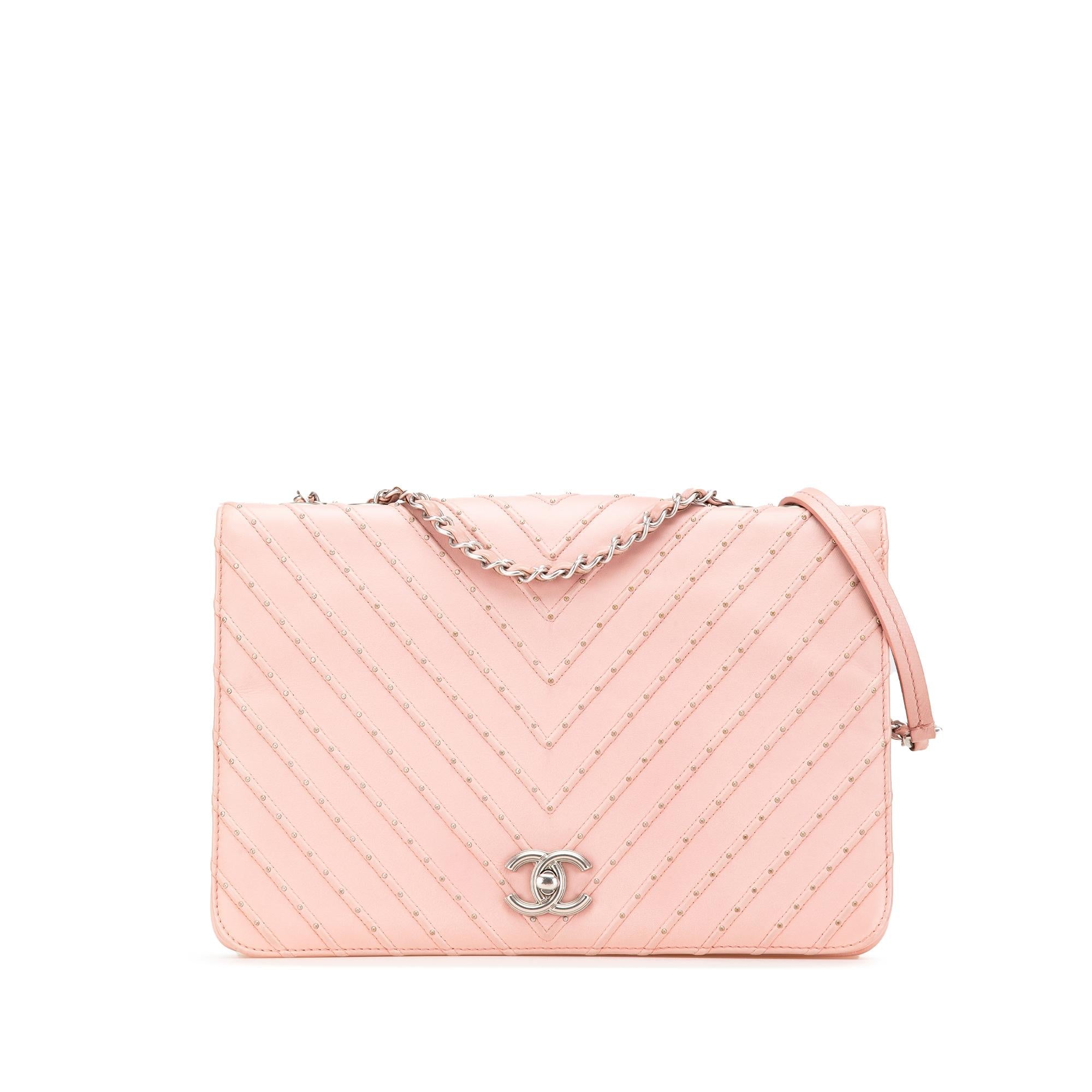 Chanel Chevron Calfskin Studded Full Flap