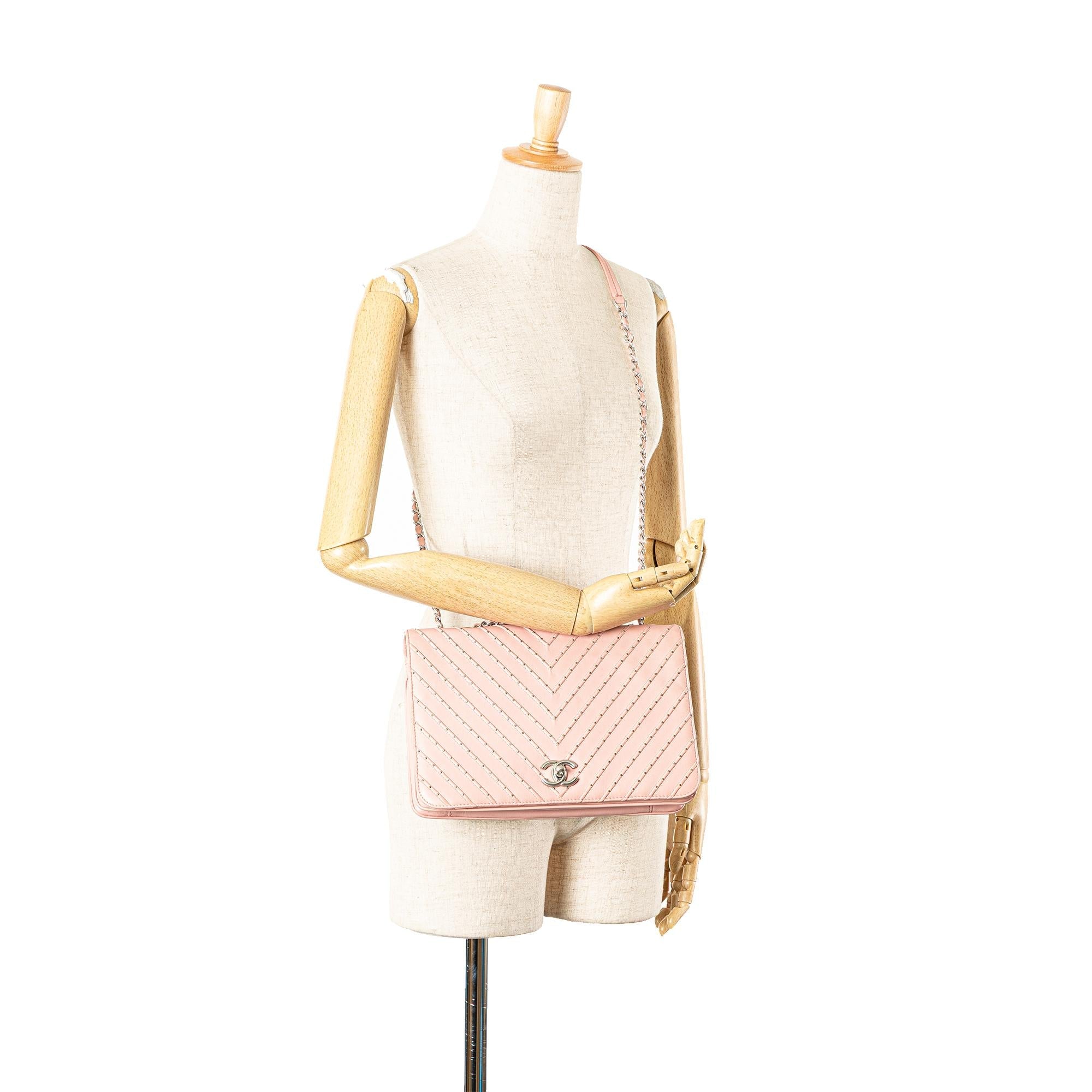 Chanel Chevron Calfskin Studded Full Flap