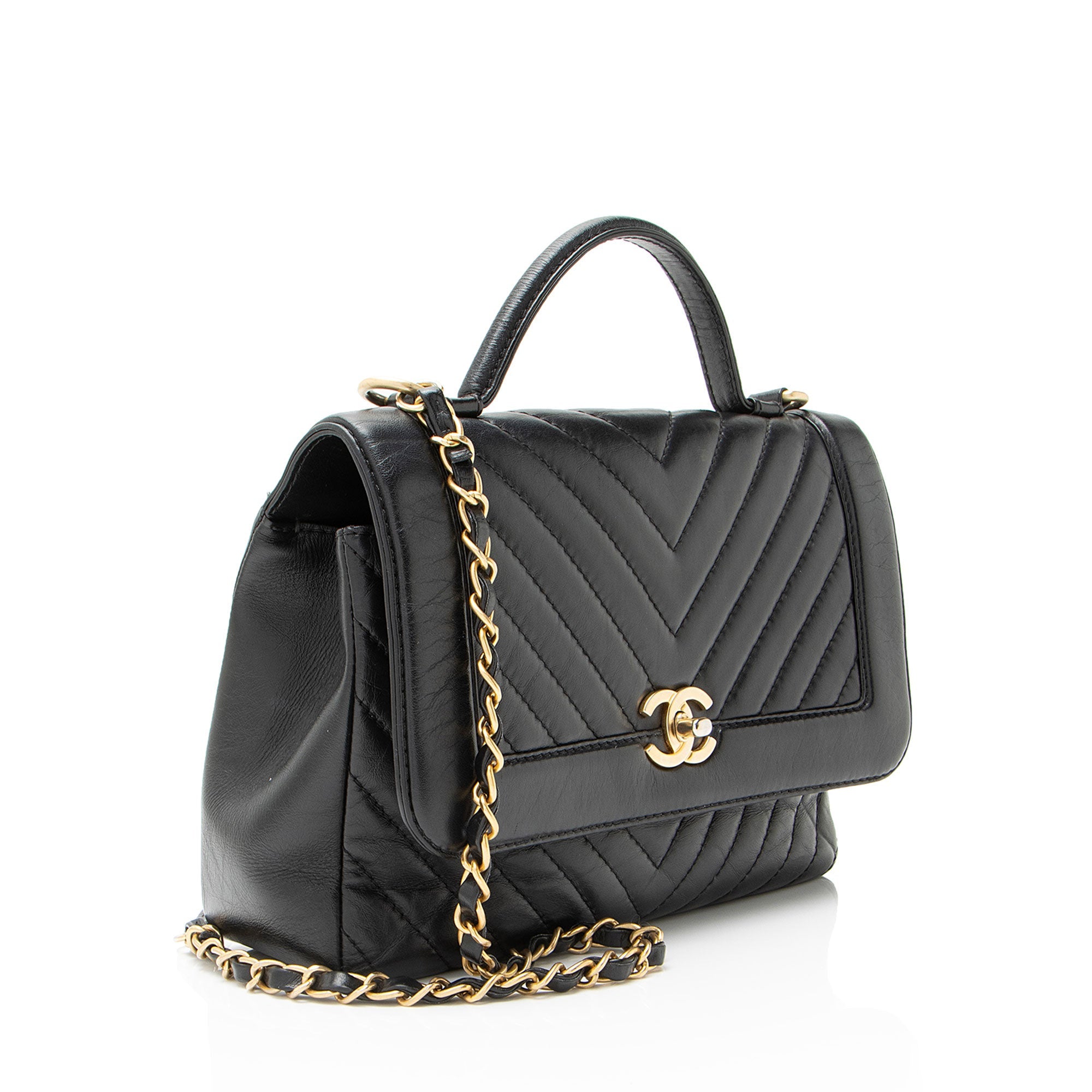Chanel Chevron Calfskin Timeless Flap Top Handle