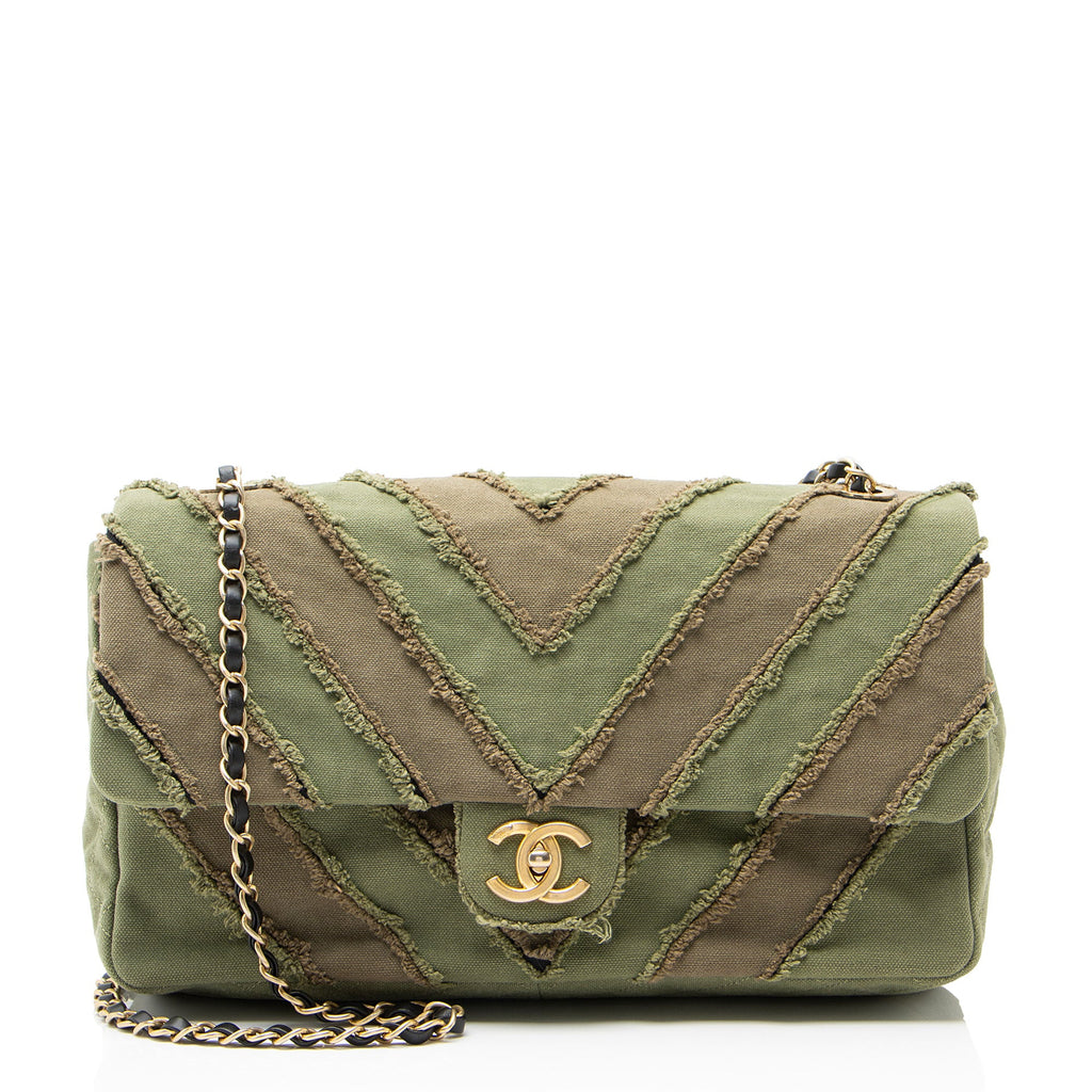 Chanel Chevron Canvas Patchwork Cuba CC Maxi Flap Bag