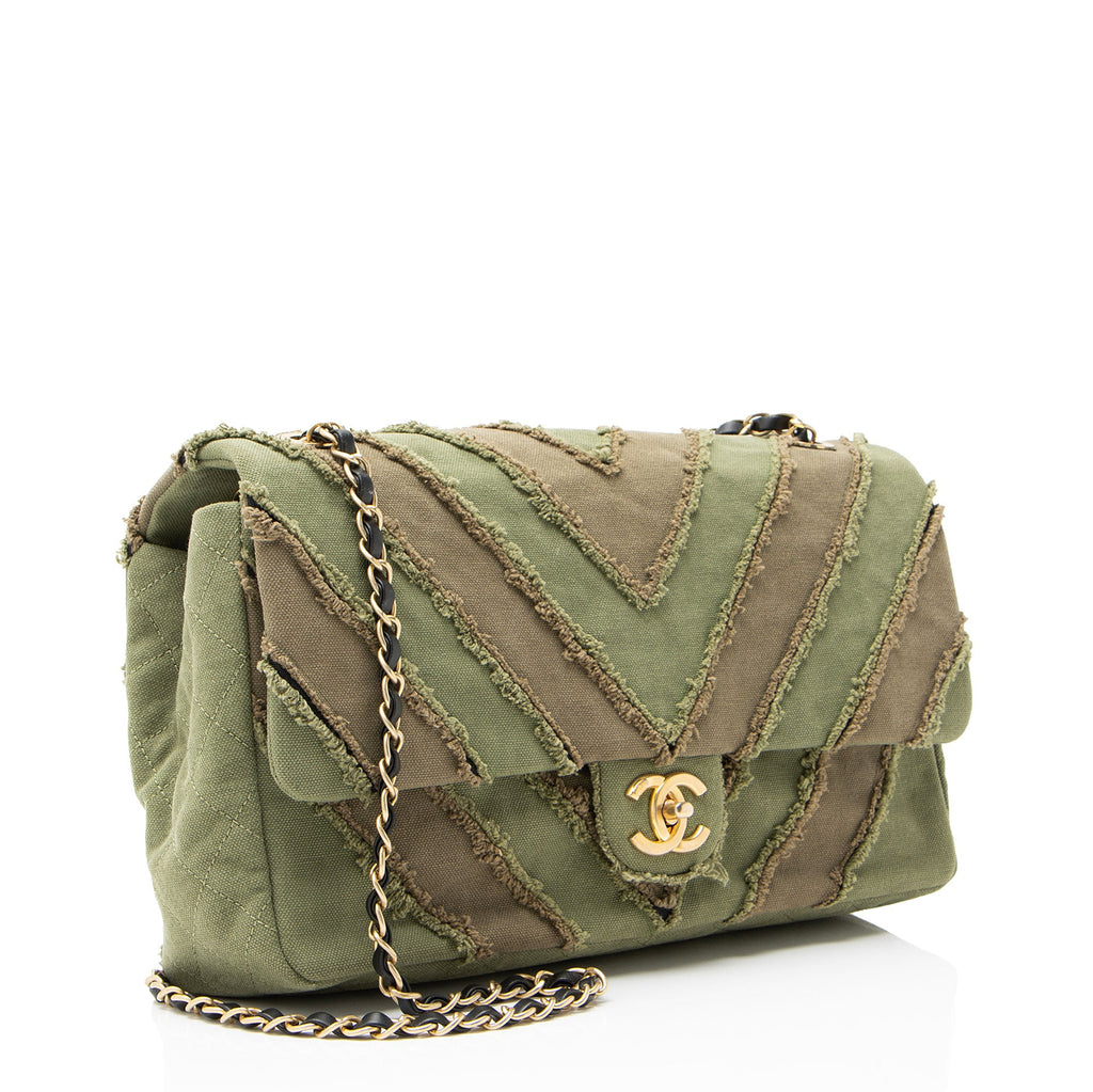 Chanel Chevron Canvas Patchwork Cuba CC Maxi Flap Bag