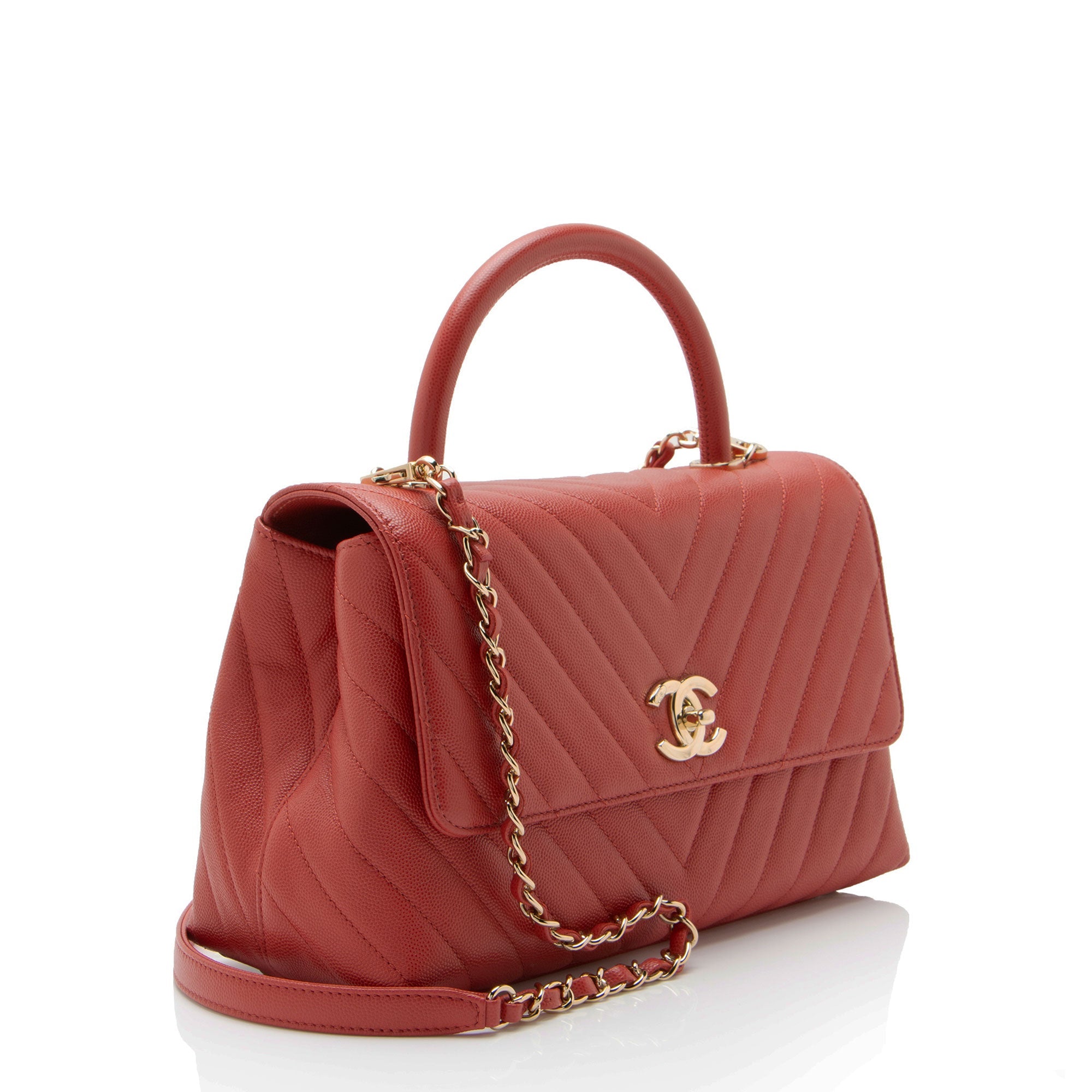 Chanel Chevron Caviar Leather Coco Top Handle Small Flap Bag