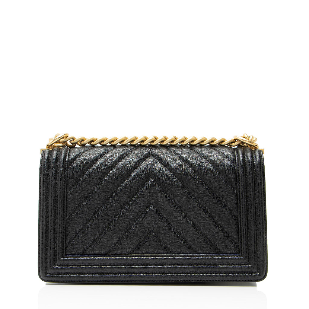 Chanel Chevron Caviar Leather Old Medium Boy Bag