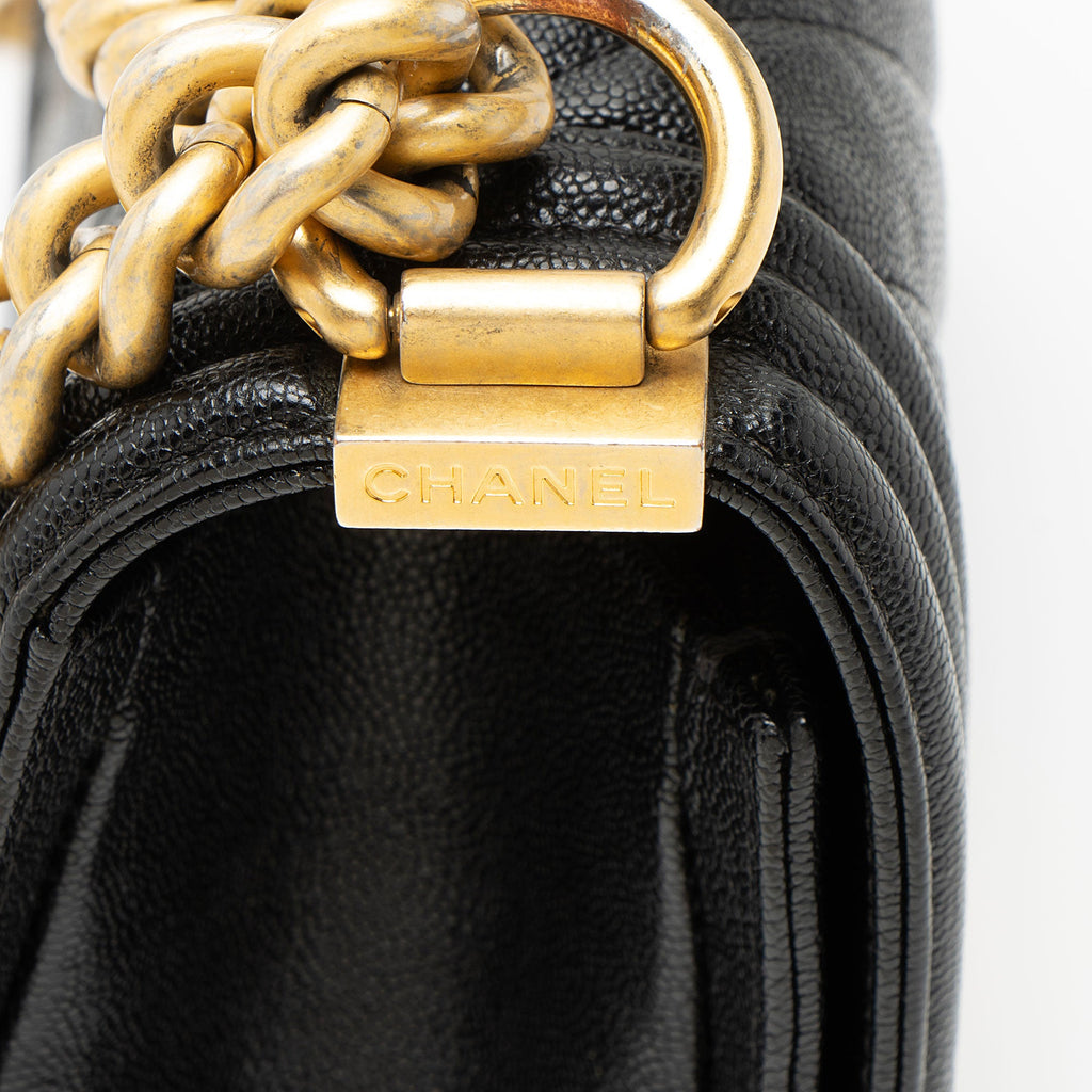Chanel Chevron Caviar Leather Old Medium Boy Bag