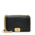 Chanel Chevron Caviar Leather Old Medium Boy Bag