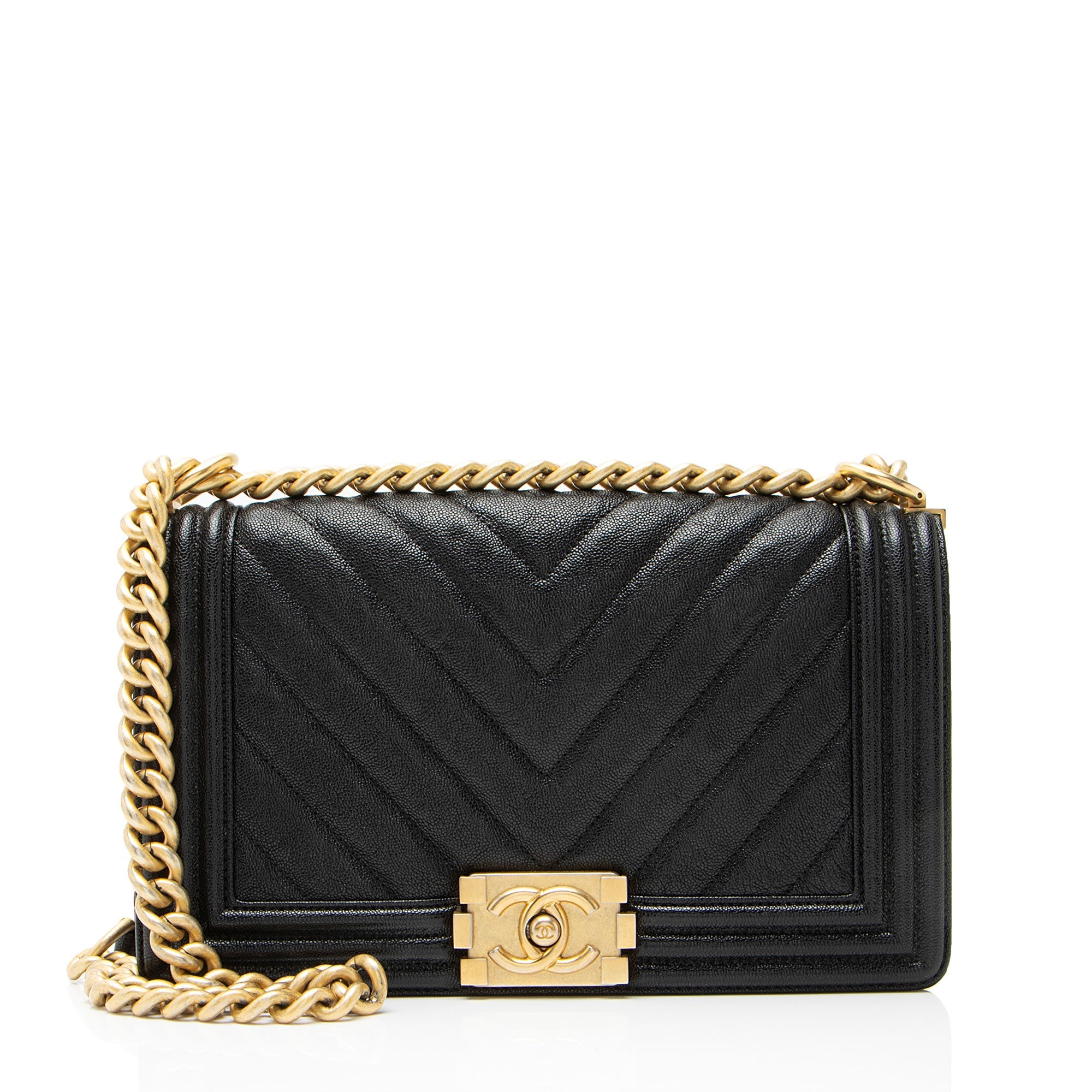 Chanel Chevron Caviar Leather Old Medium Boy Bag