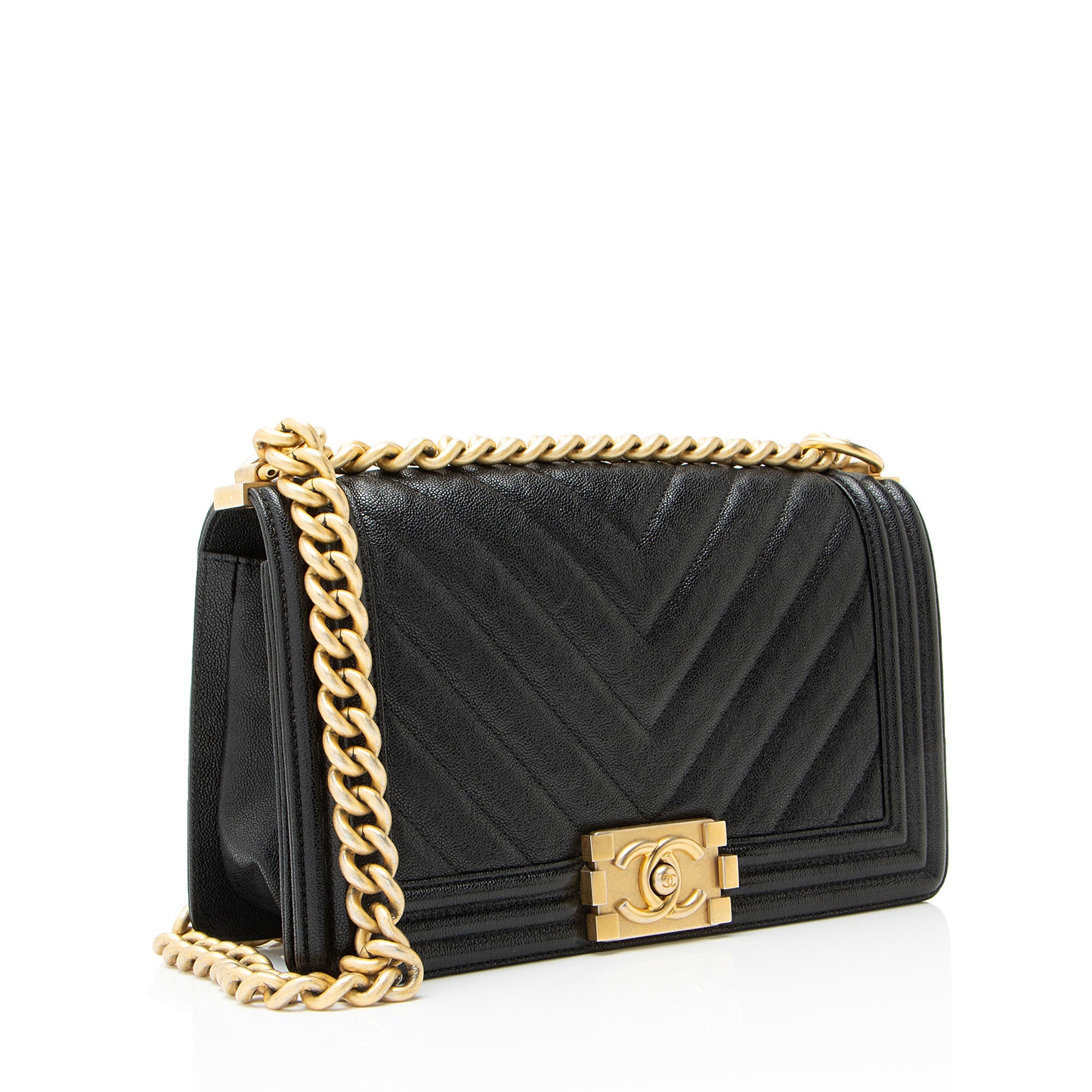 Chanel Chevron Caviar Leather Old Medium Boy Bag