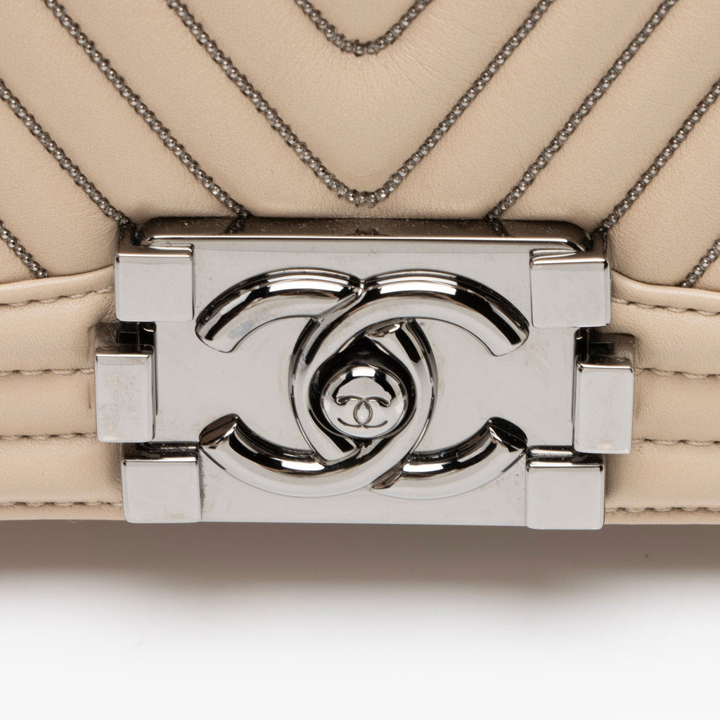 Chanel Chevron Lambskin Beaded New Medium Boy Bag