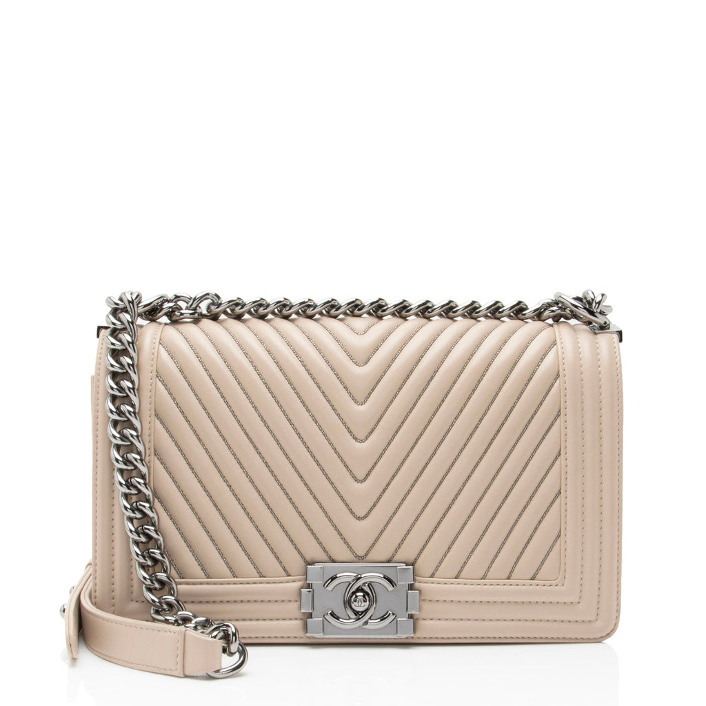 Chanel Chevron Lambskin Beaded New Medium Boy Bag