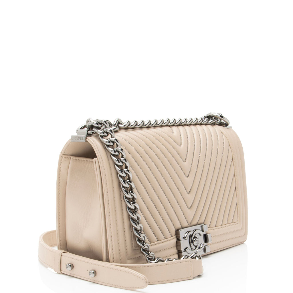 Chanel Chevron Lambskin Beaded New Medium Boy Bag