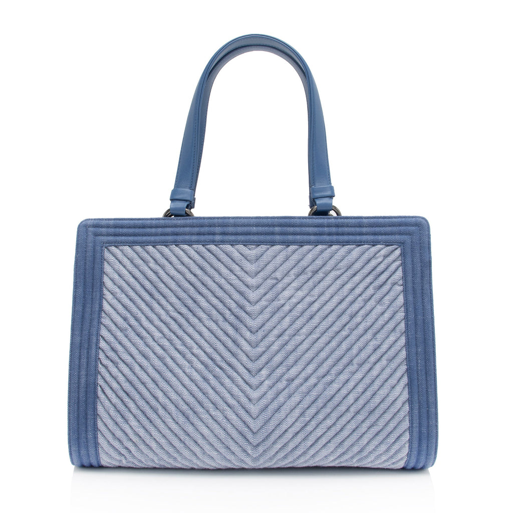 Chanel Chevron Denim Boy Tote