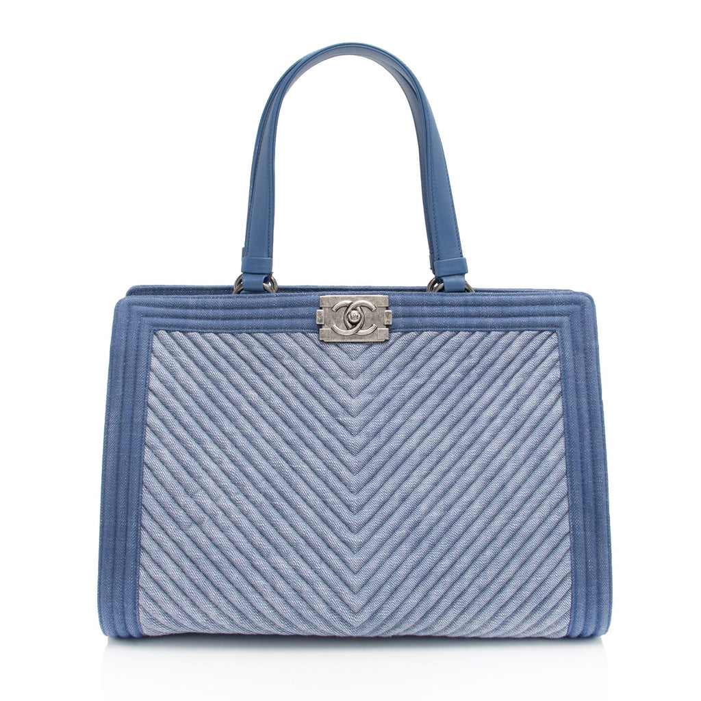 Chanel Chevron Denim Boy Tote