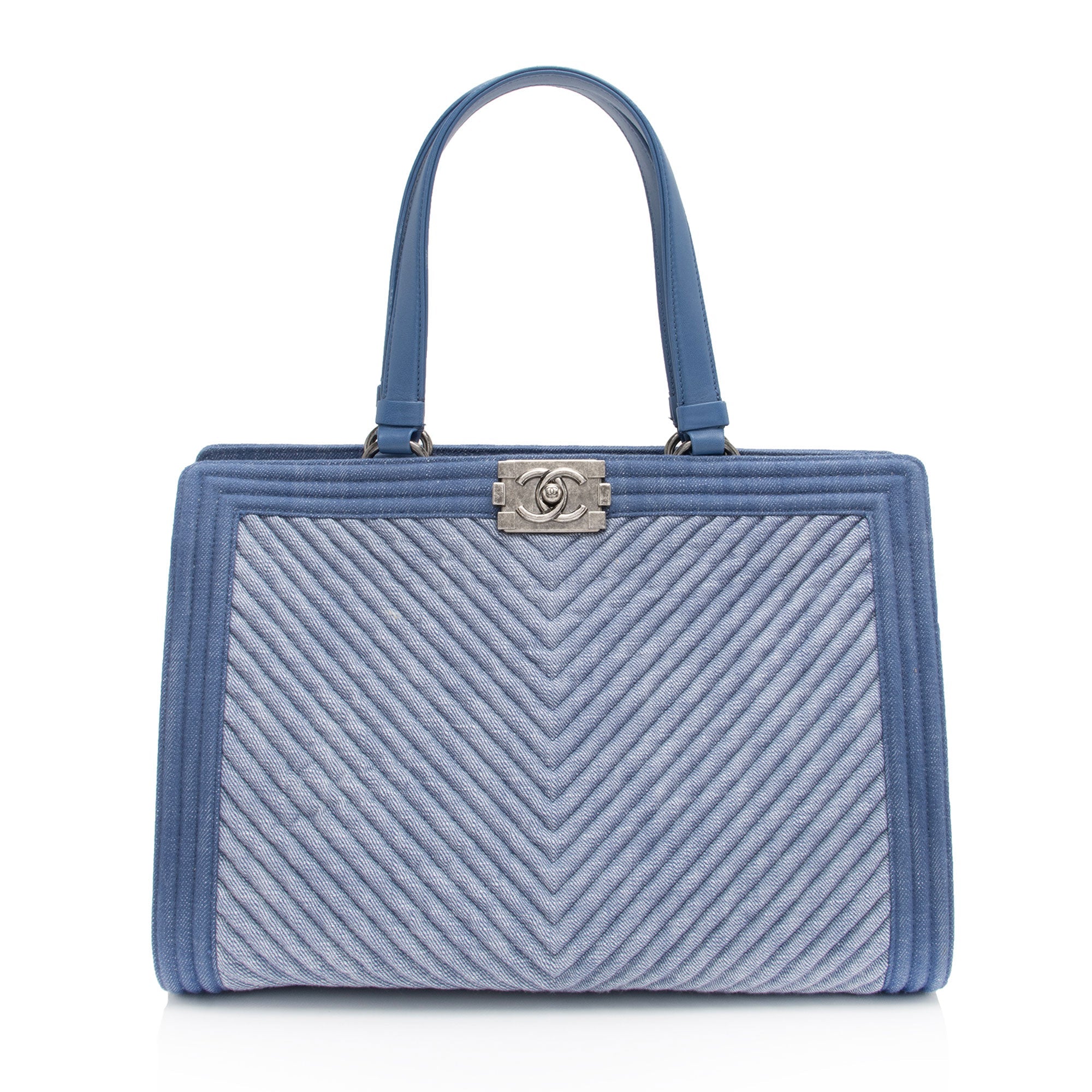 Chanel Chevron Denim Boy Tote