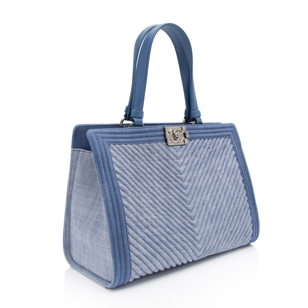 Chanel Chevron Denim Boy Tote