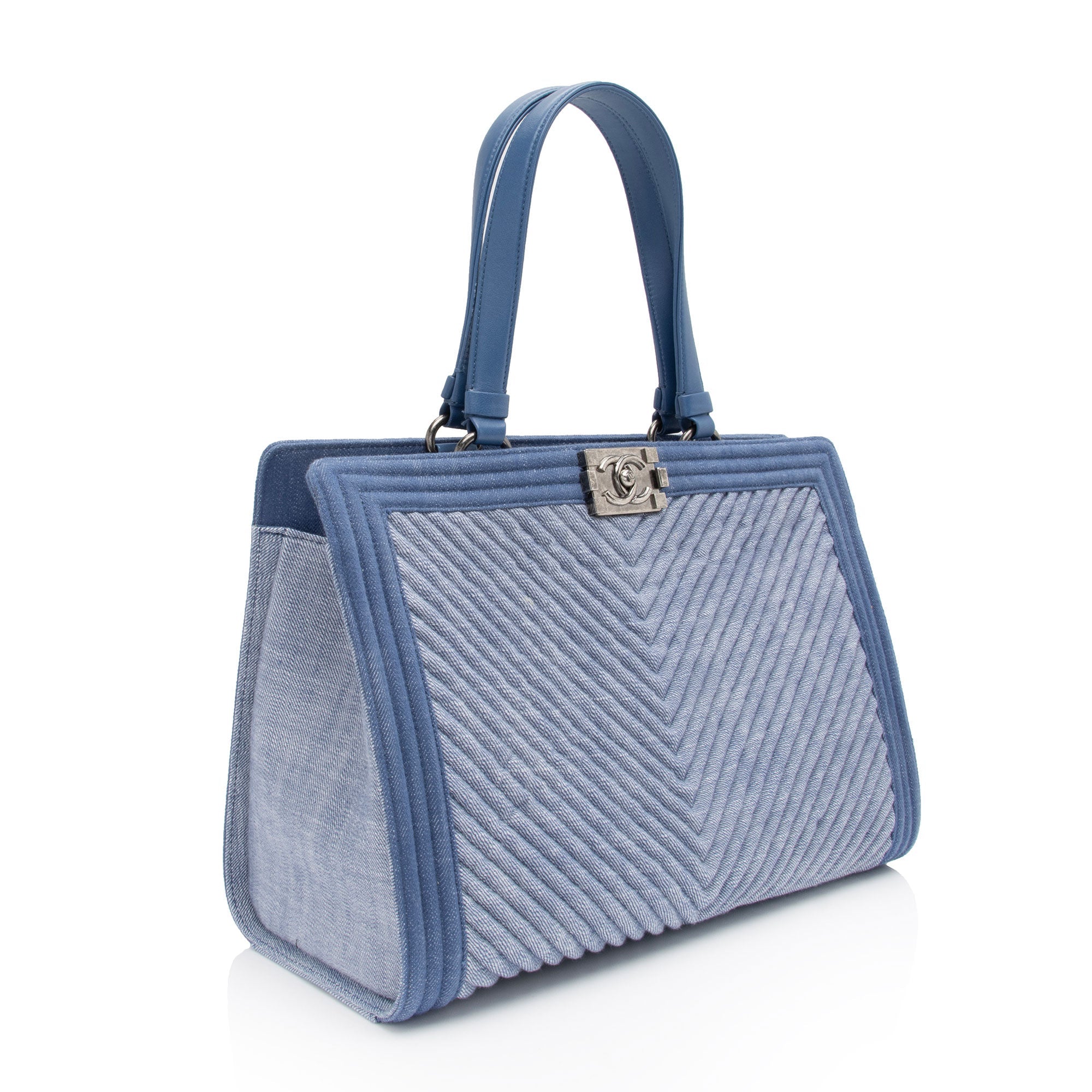 Chanel Chevron Denim Boy Tote