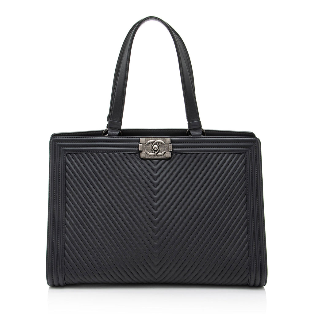 Chanel Chevron Lambskin Boy Shopping Tote