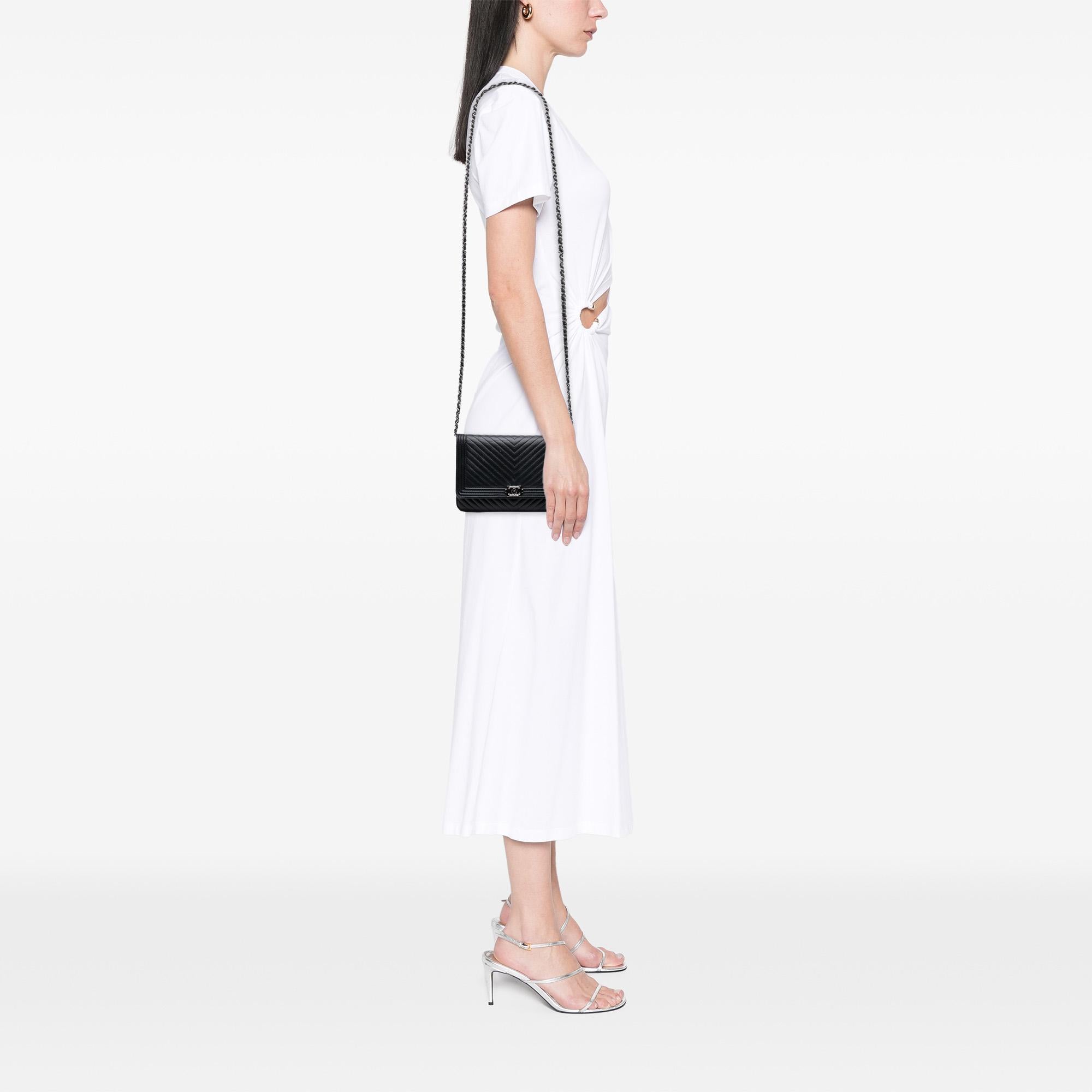 Chanel Chevron Lambskin Boy Wallet on Chain