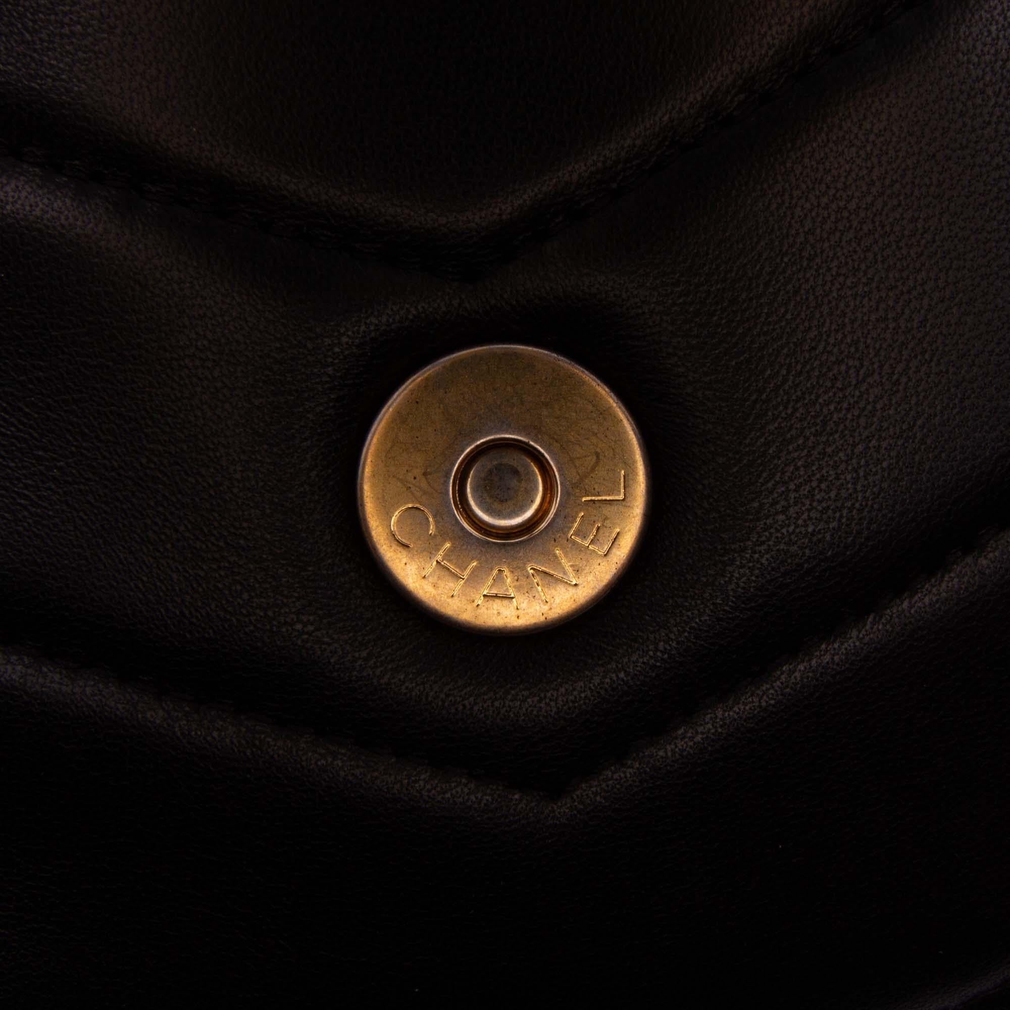 Chanel Chevron Lambskin CC Medallion Button Flap Clutch