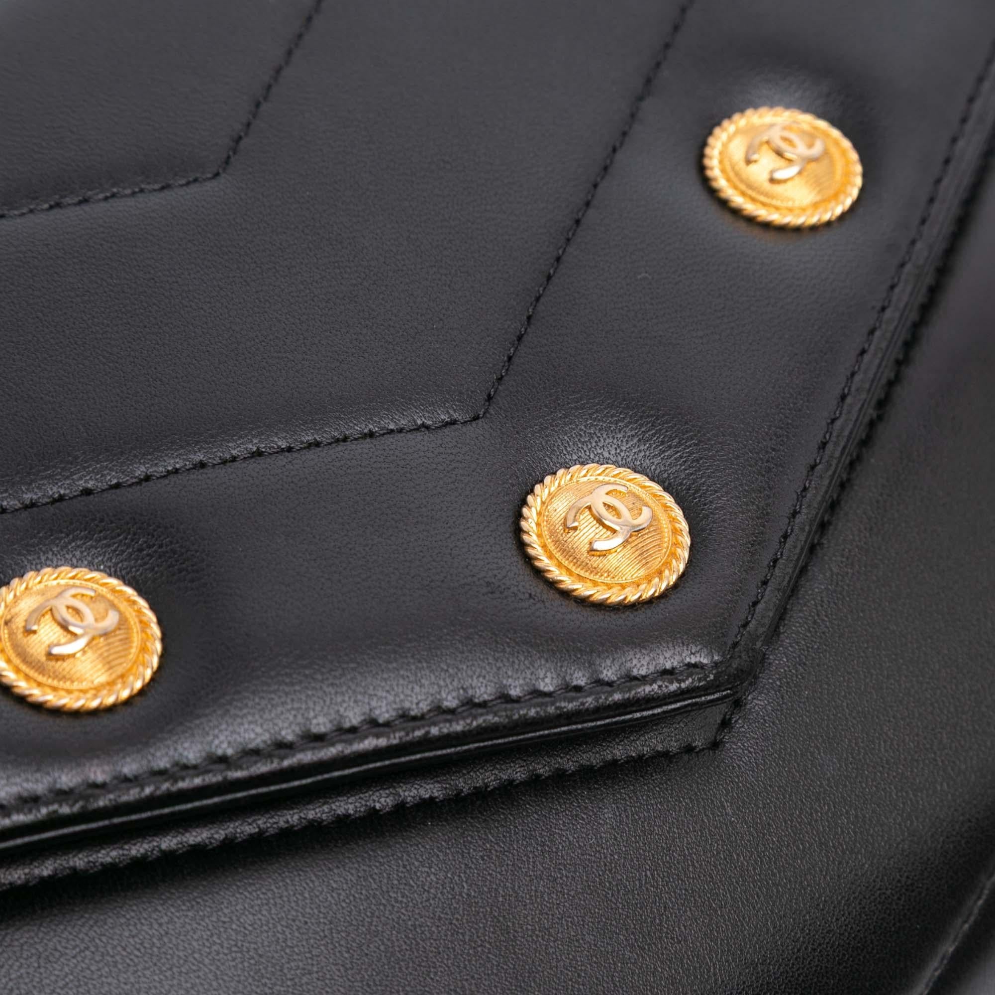Chanel Chevron Lambskin CC Medallion Button Flap Clutch