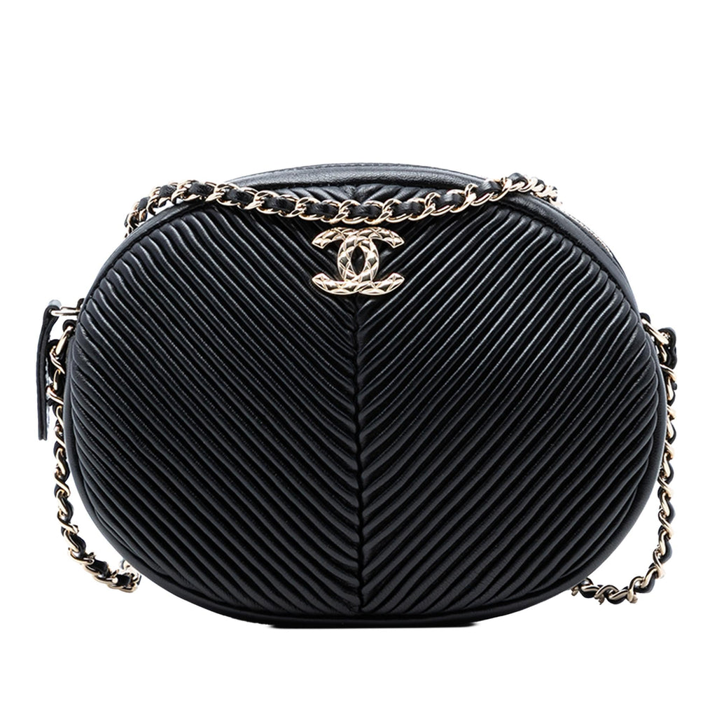 Chanel Chevron Lambskin Pleated Oval Camera Bag