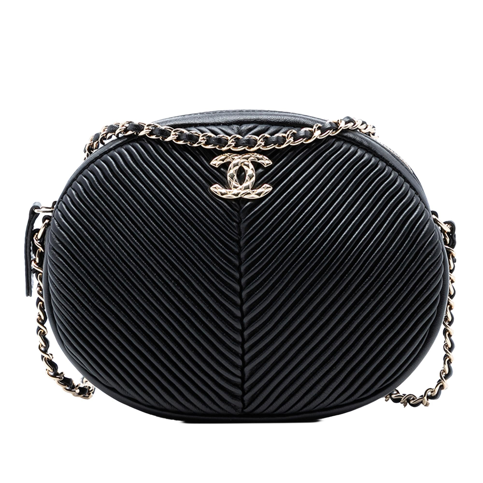 Chanel Chevron Lambskin Pleated Oval Camera Bag