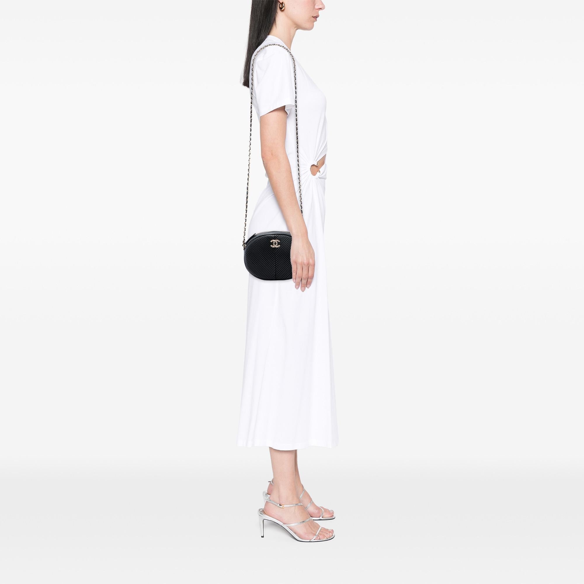 Chanel Chevron Lambskin Pleated Oval Camera Bag