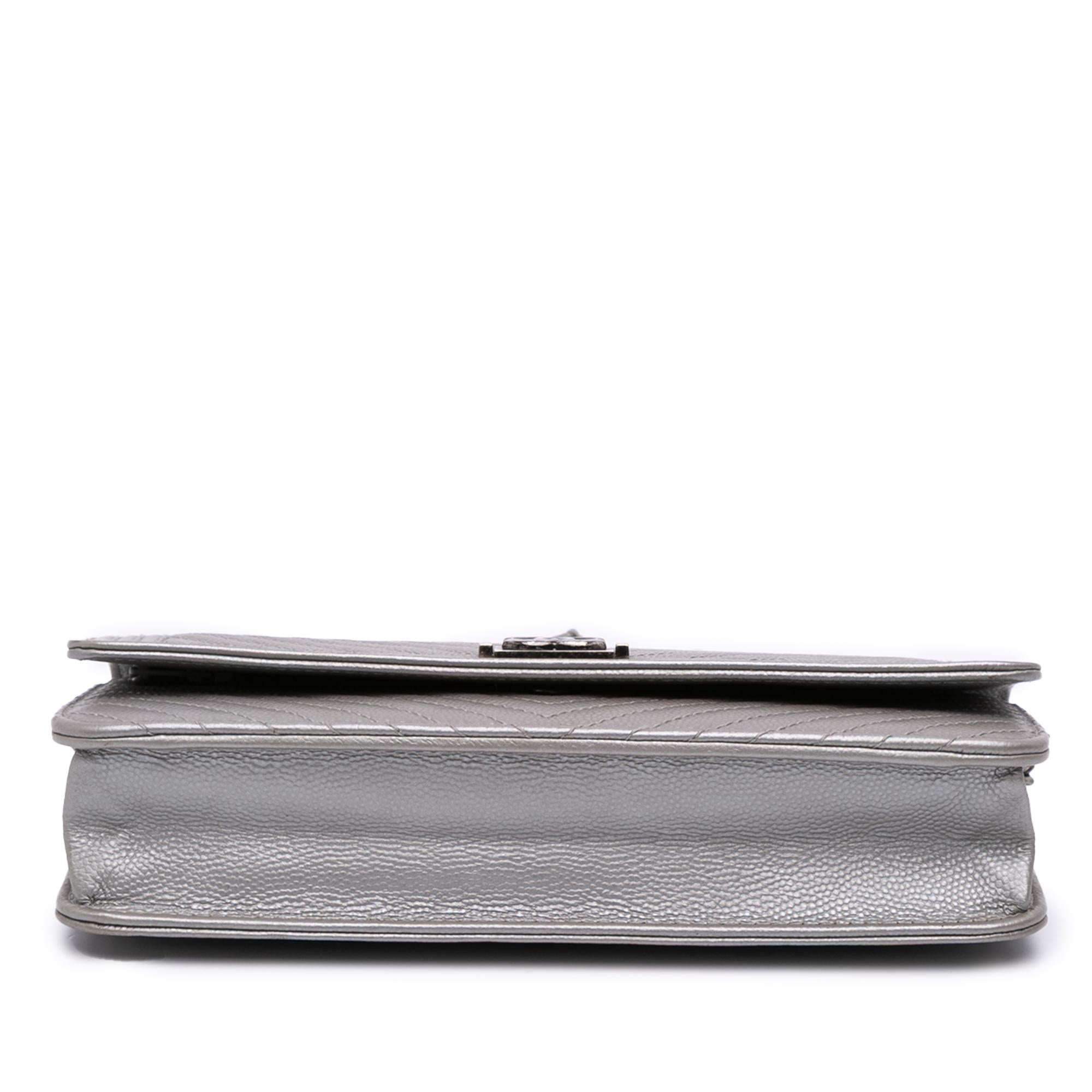Chanel Chevron Metallic Caviar Boy Wallet On Chain