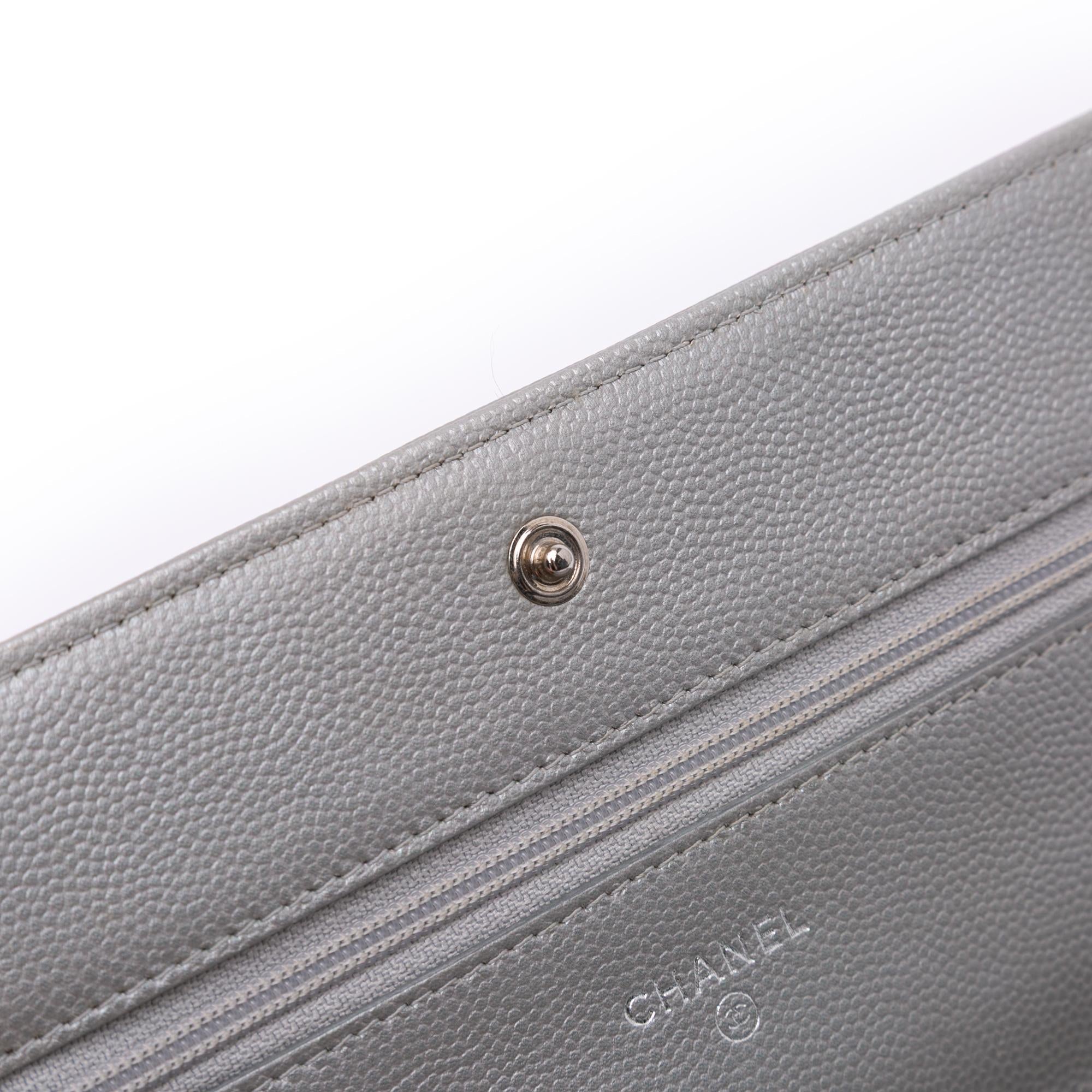 Chanel Chevron Metallic Caviar Boy Wallet On Chain