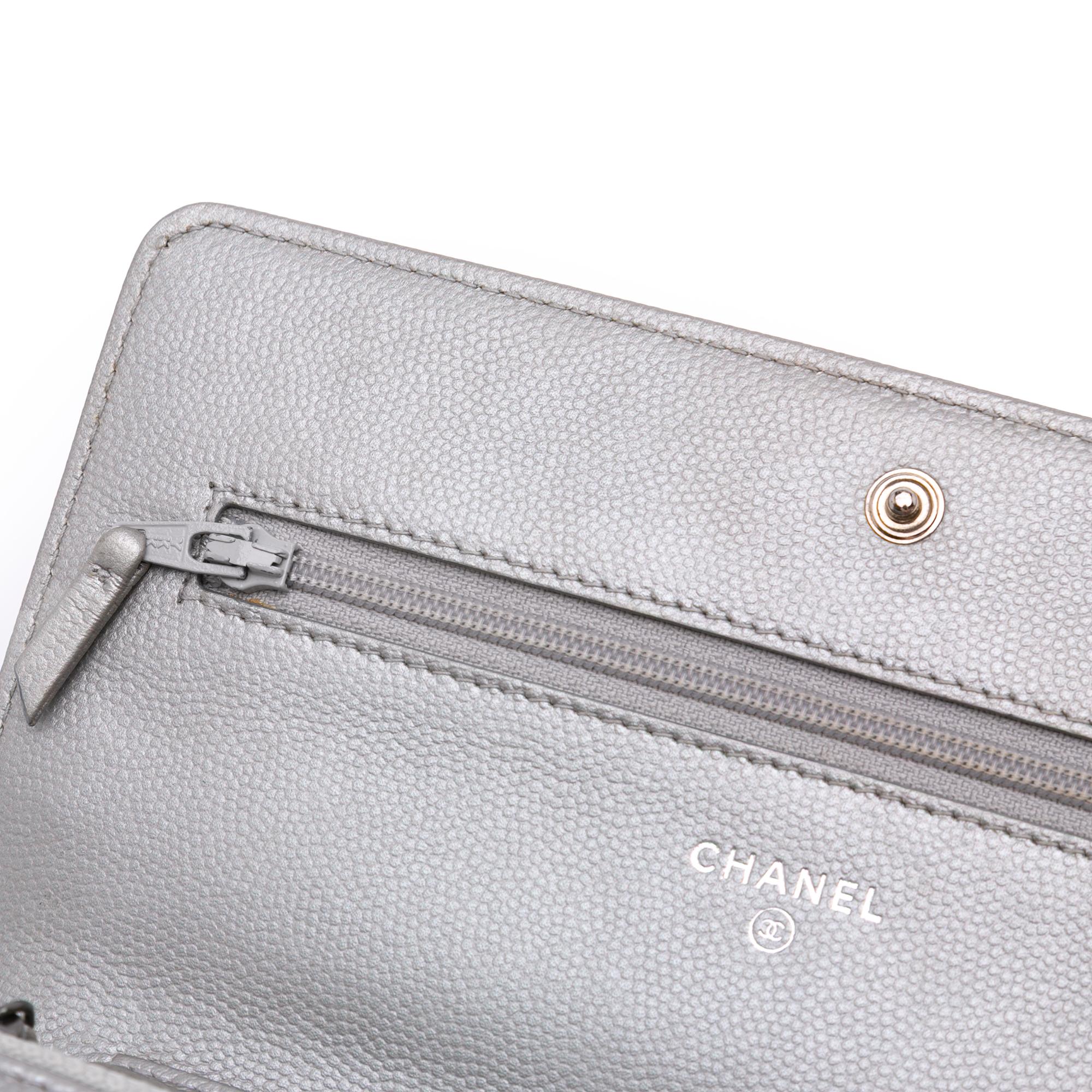 Chanel Chevron Metallic Caviar Boy Wallet On Chain