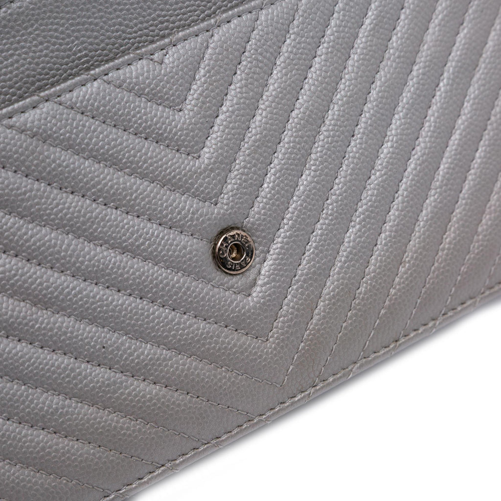 Chanel Chevron Metallic Caviar Boy Wallet On Chain
