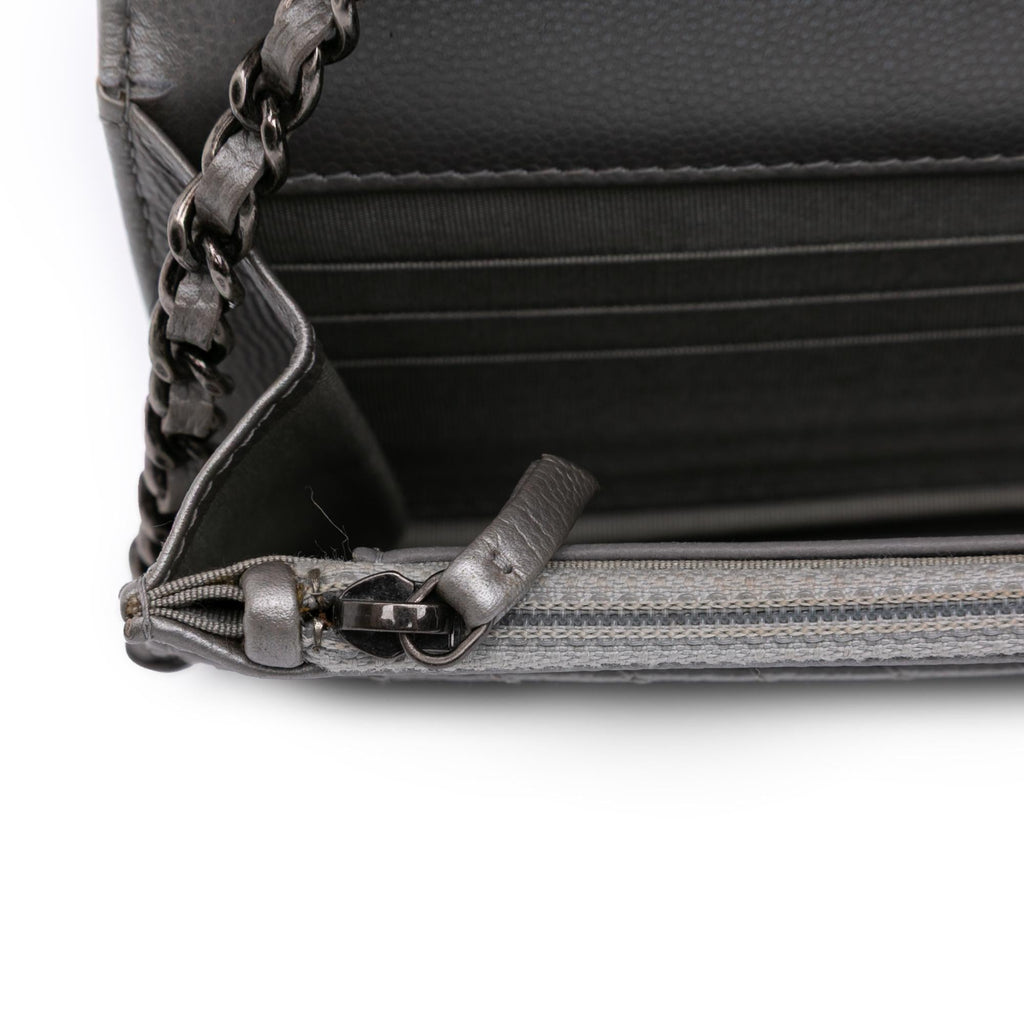 Chanel Chevron Metallic Caviar Boy Wallet On Chain