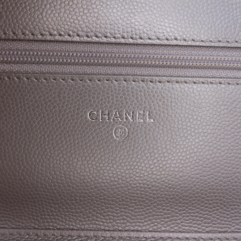 Chanel Chevron Metallic Caviar Boy Wallet On Chain