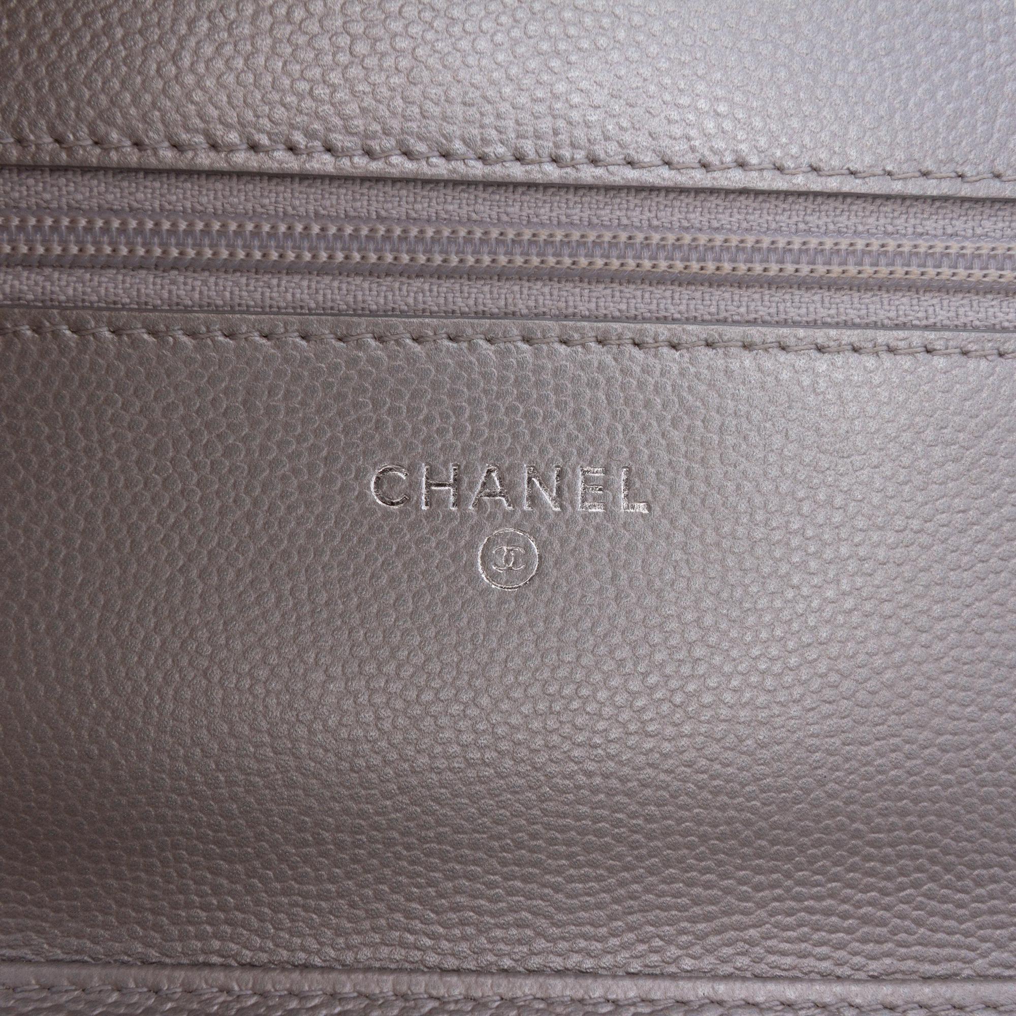 Chanel Chevron Metallic Caviar Boy Wallet On Chain