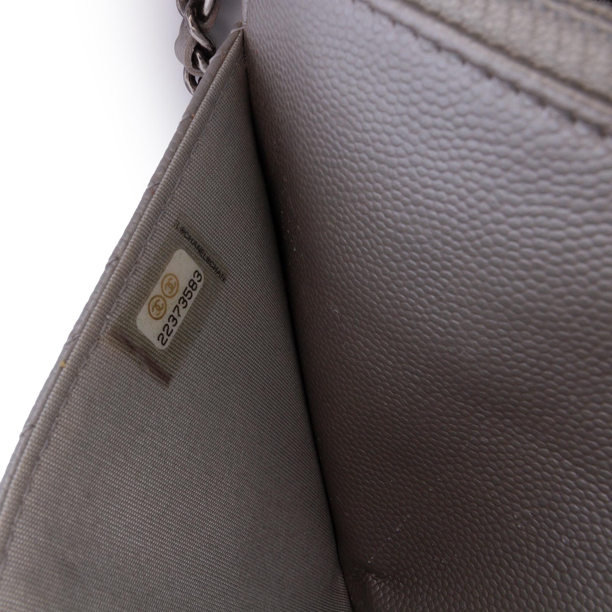 Chanel Chevron Metallic Caviar Boy Wallet On Chain