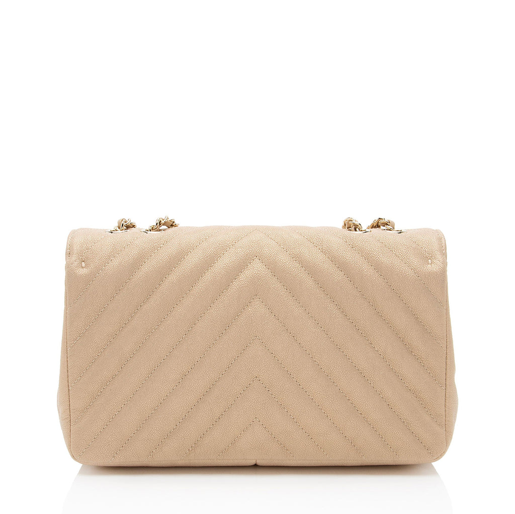 Chanel Chevron Metallic Caviar Leather Statement Small Flap Bag