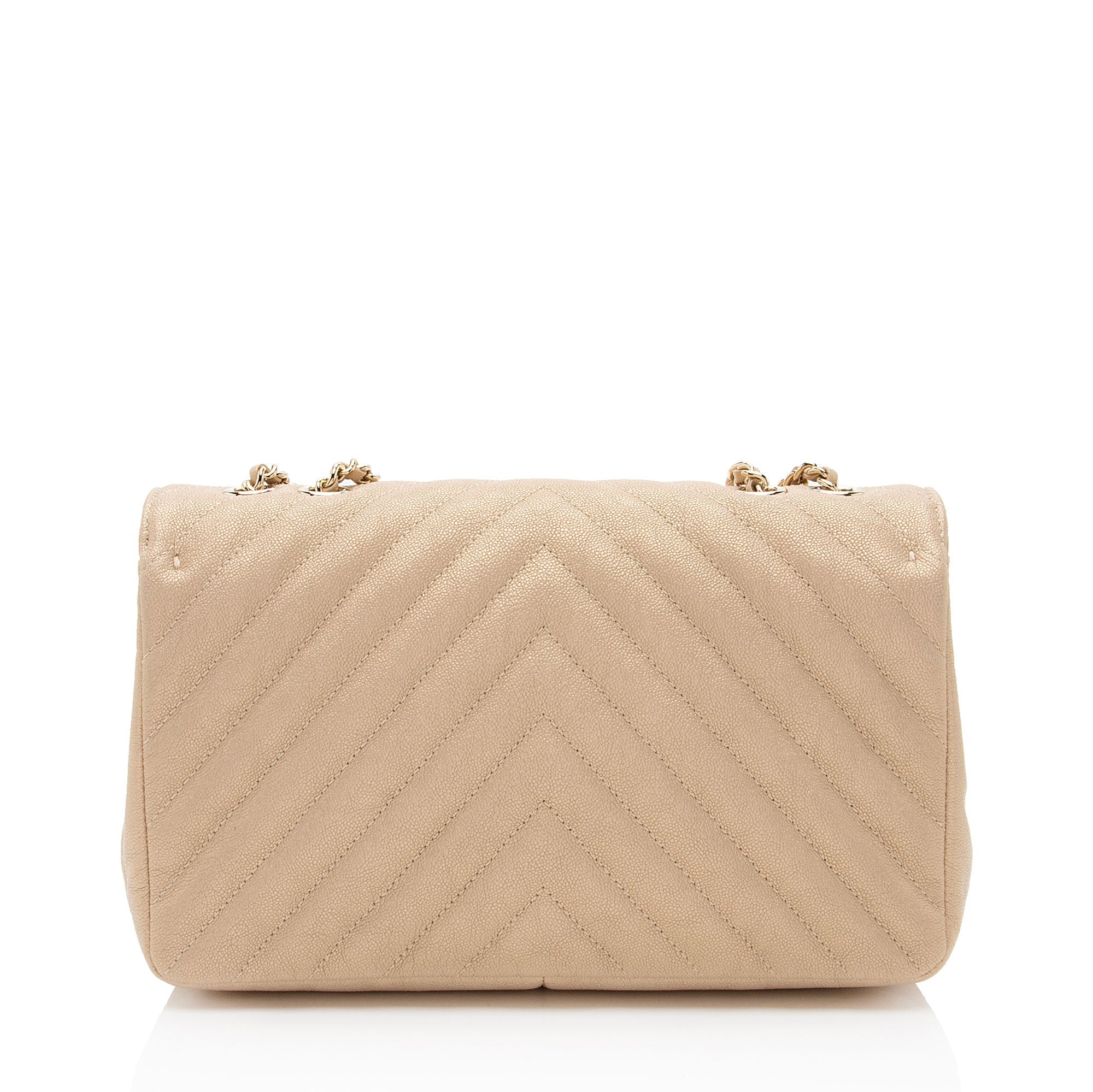 Chanel Chevron Metallic Caviar Leather Statement Small Flap Bag