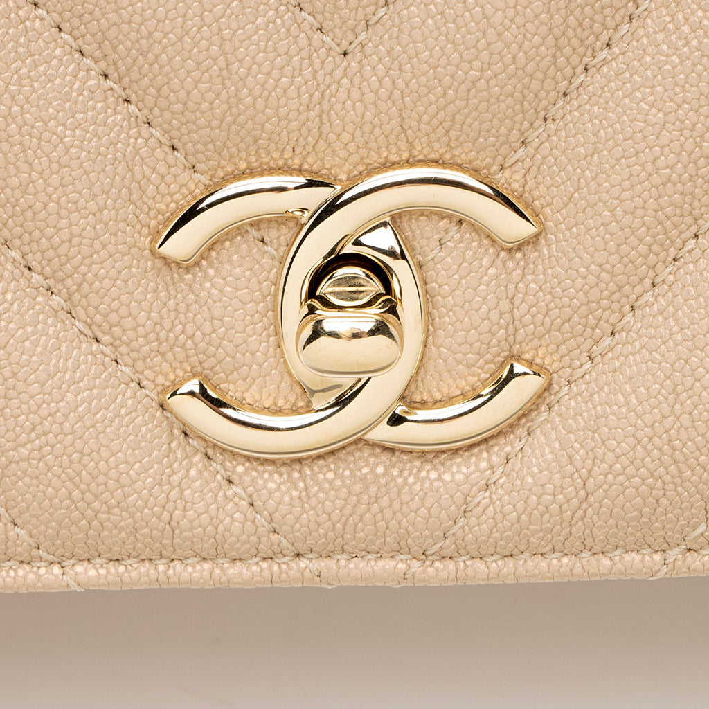 Chanel Chevron Metallic Caviar Leather Statement Small Flap Bag