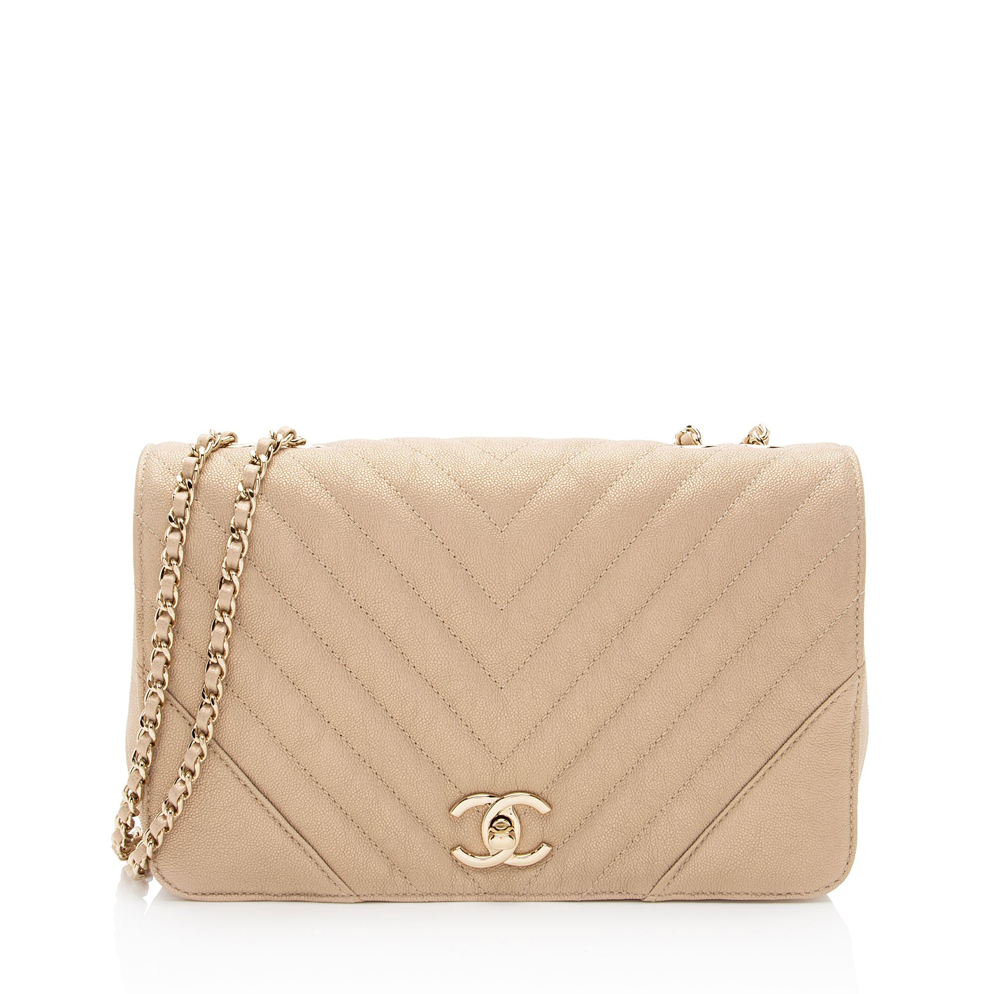 Chanel Chevron Metallic Caviar Leather Statement Small Flap Bag
