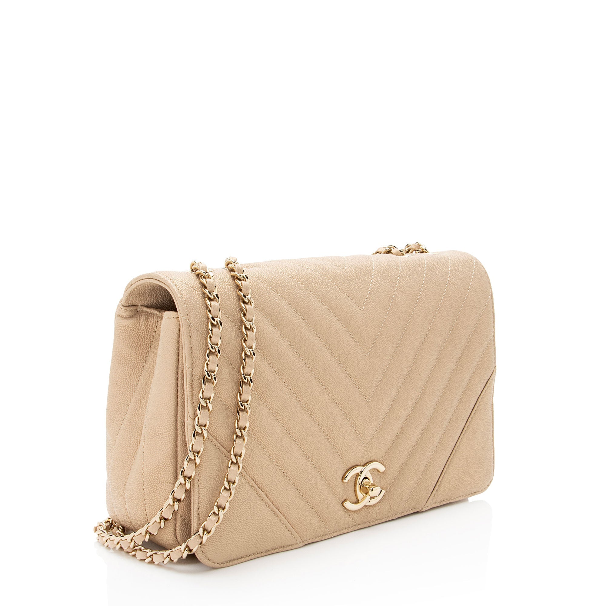 Chanel Chevron Metallic Caviar Leather Statement Small Flap Bag