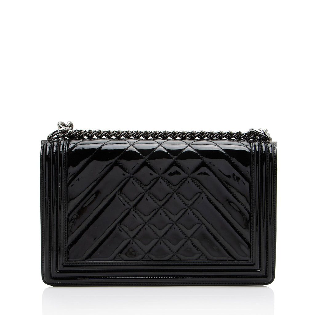 Chanel Chevron Patent Leather New Medium Boy Bag