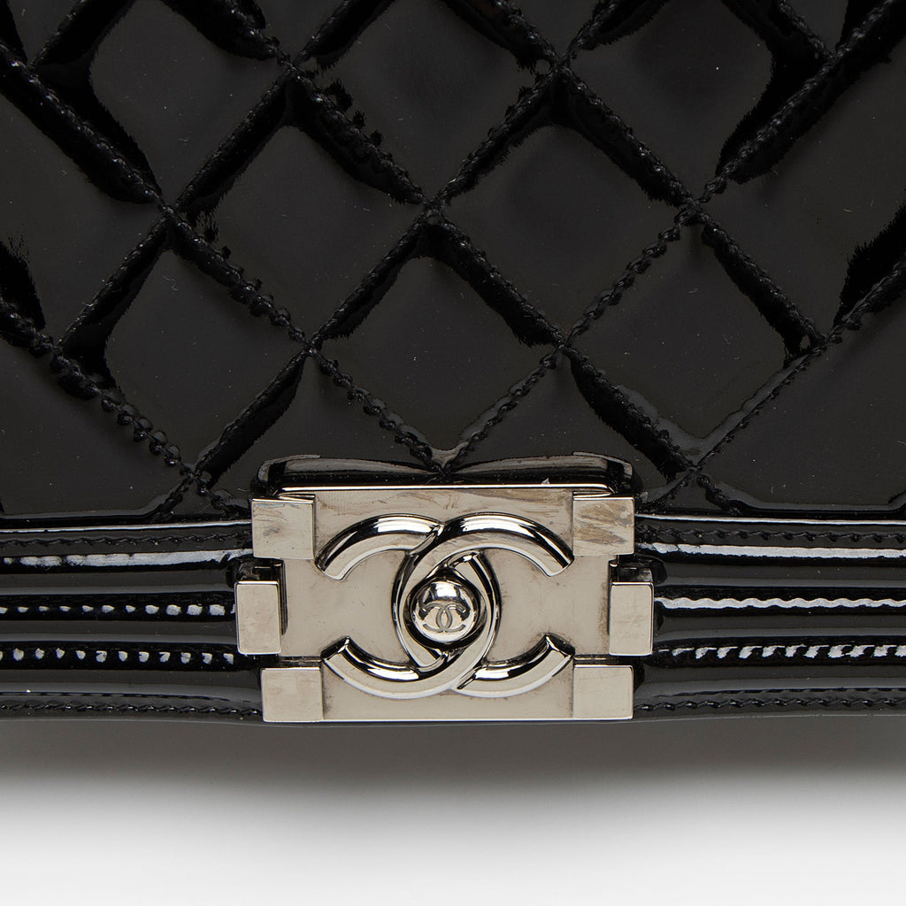 Chanel Chevron Patent Leather New Medium Boy Bag