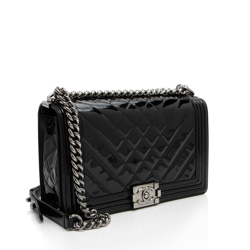 Chanel Chevron Patent Leather New Medium Boy Bag