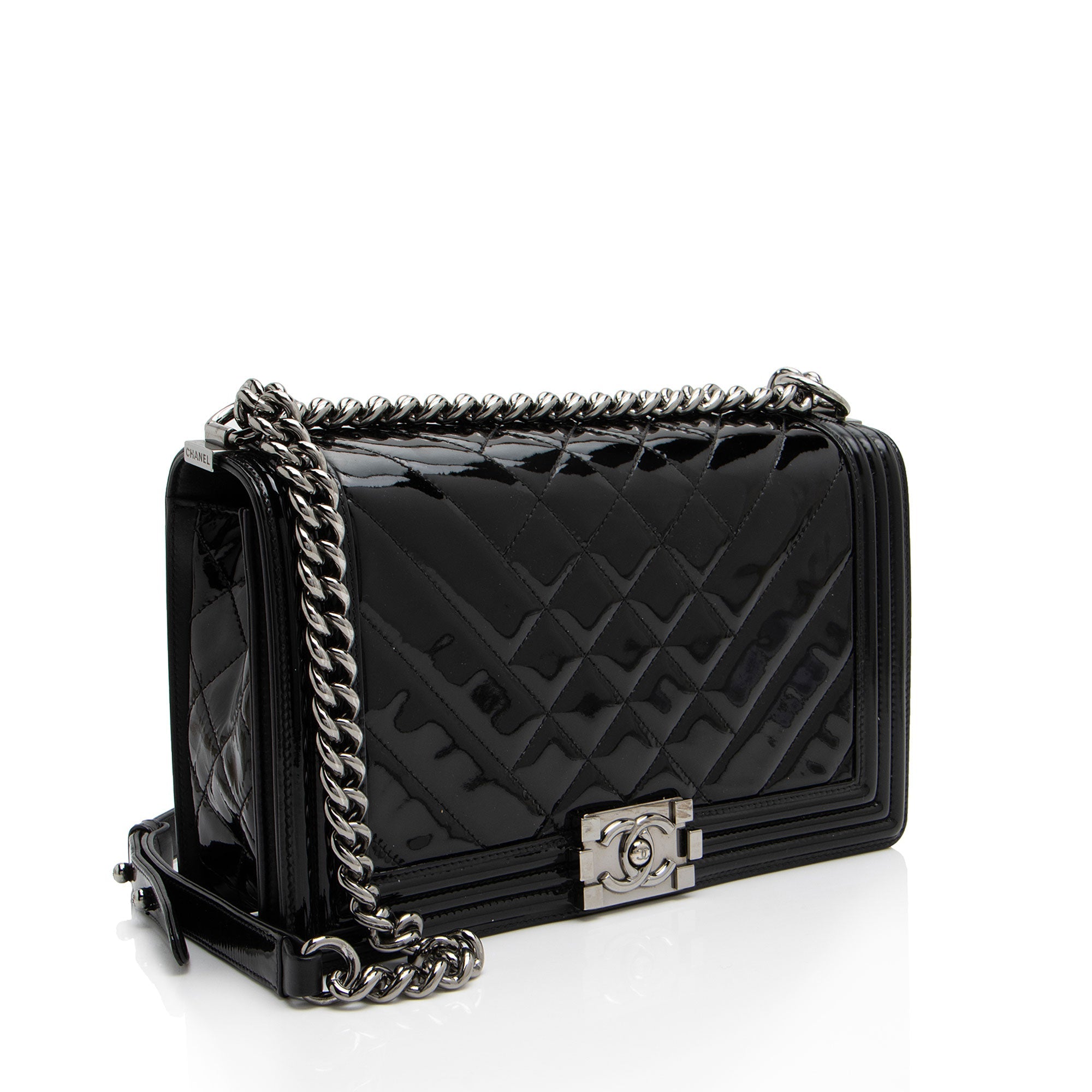 Chanel Chevron Patent Leather New Medium Boy Bag