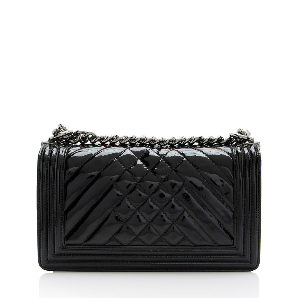 Chanel Chevron Patent Leather Old Medium Boy Bag