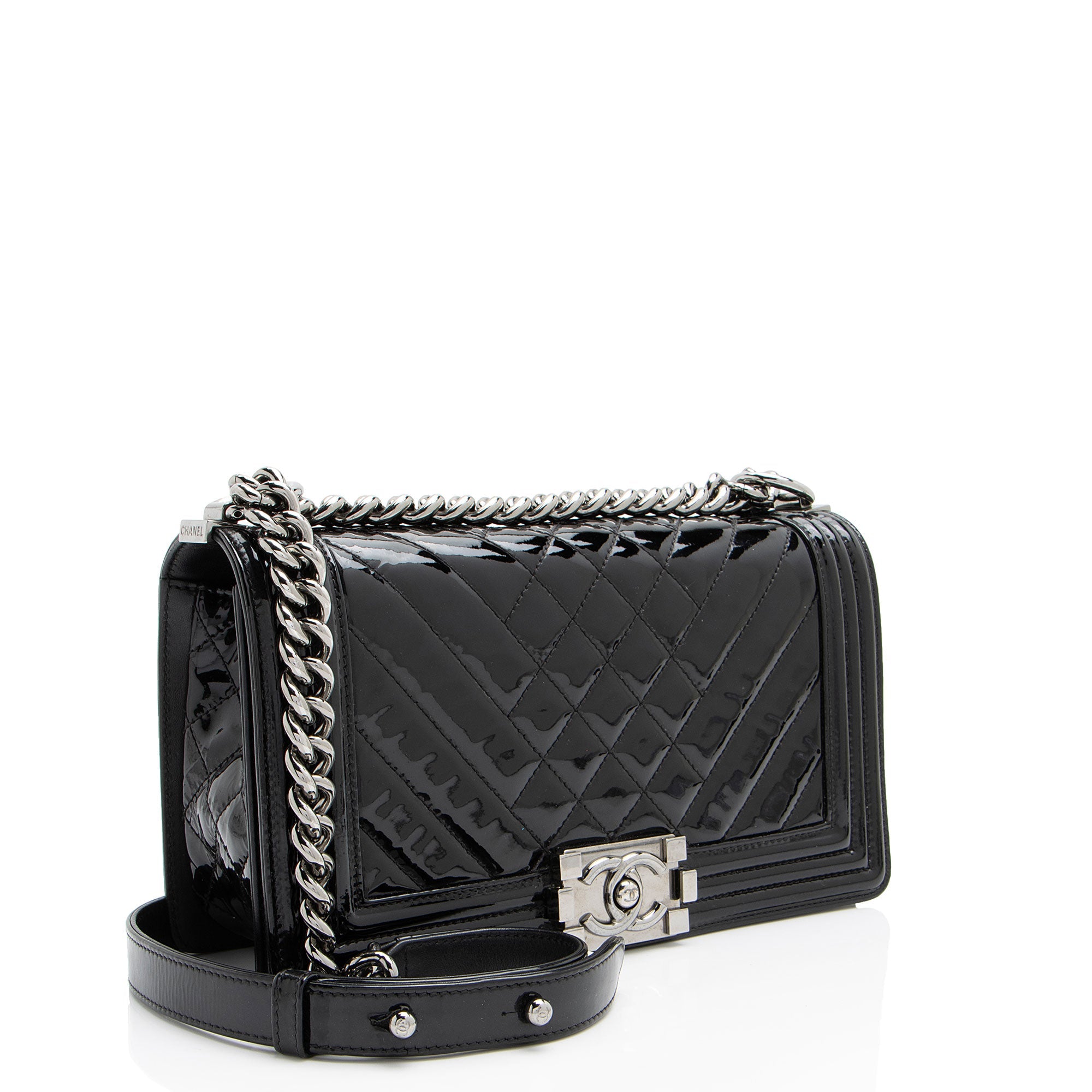 Chanel Chevron Patent Leather Old Medium Boy Bag